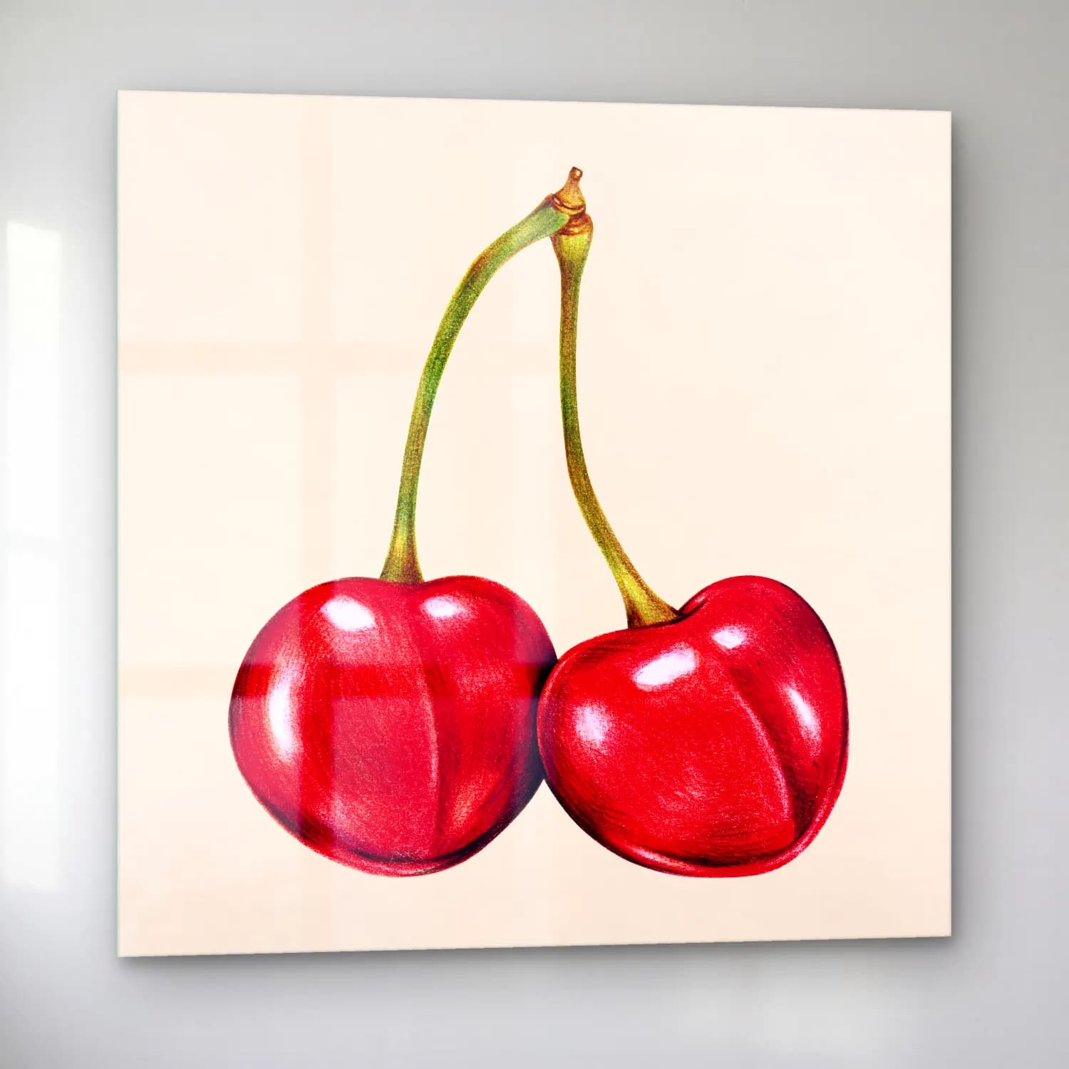Botanik İllüstrasyon Kirazlar No. 10 cam tablo — sol açıdan görünüm