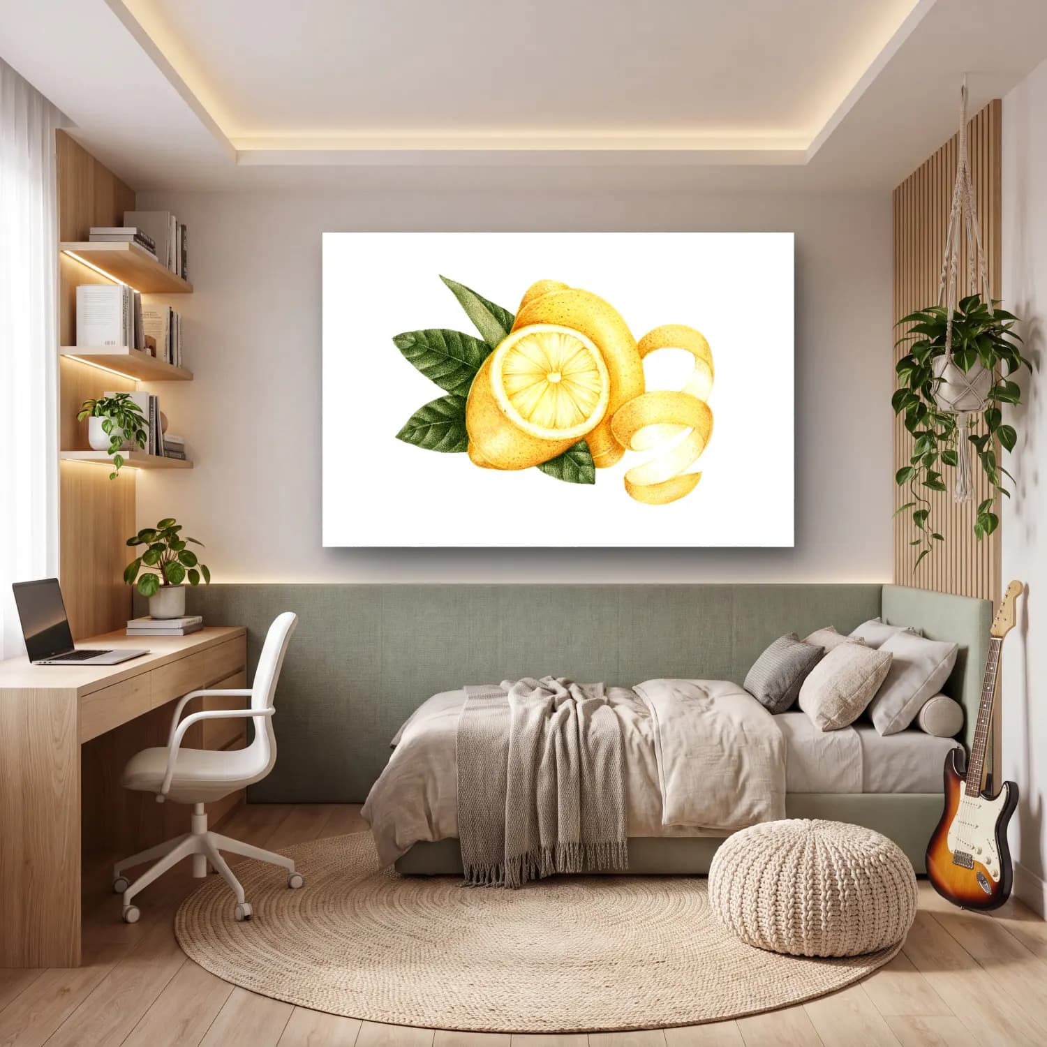 Botanik İllüstrasyon Limon Dalı No. 13 cam tablo — genç odasında