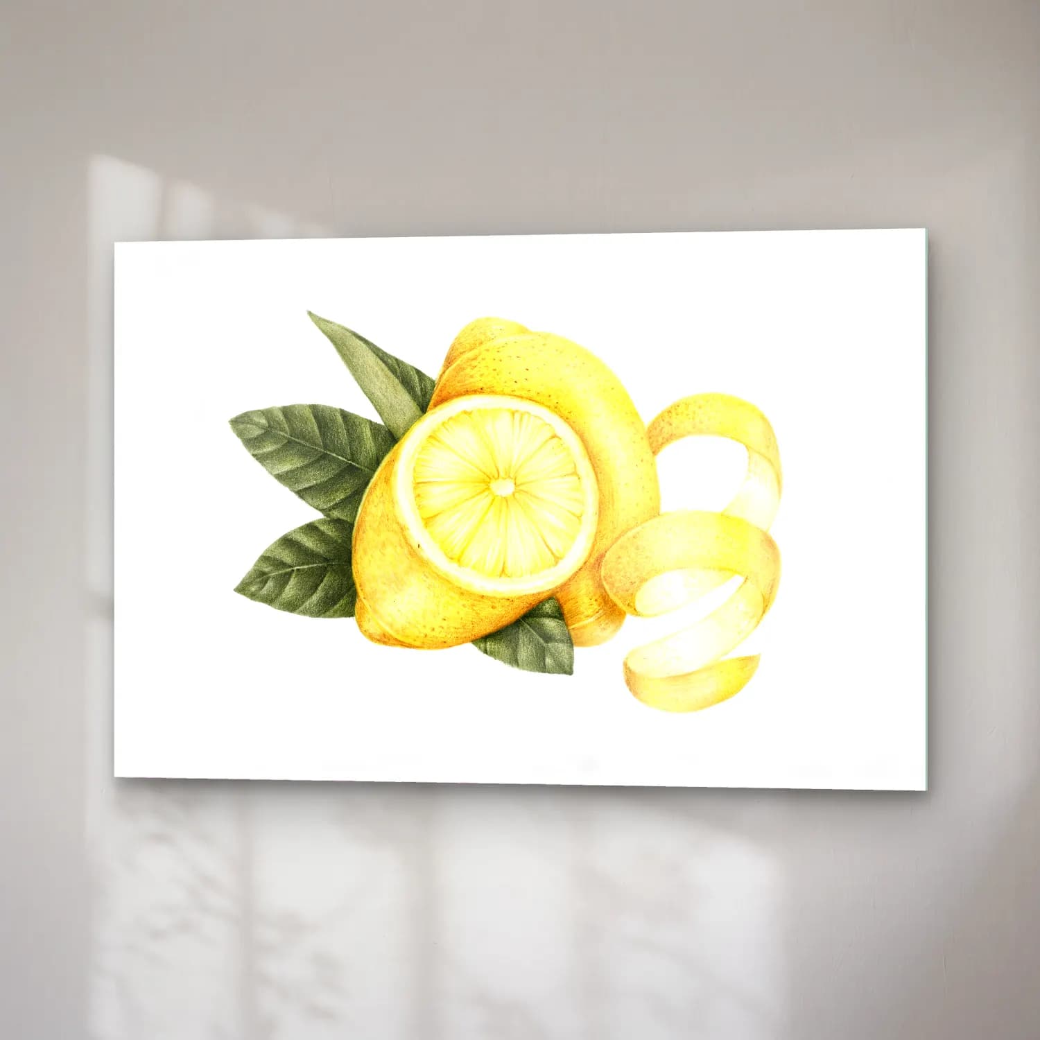 Botanik İllüstrasyon Limon Dalı No. 13 cam tablo — sağ açıdan görünüm