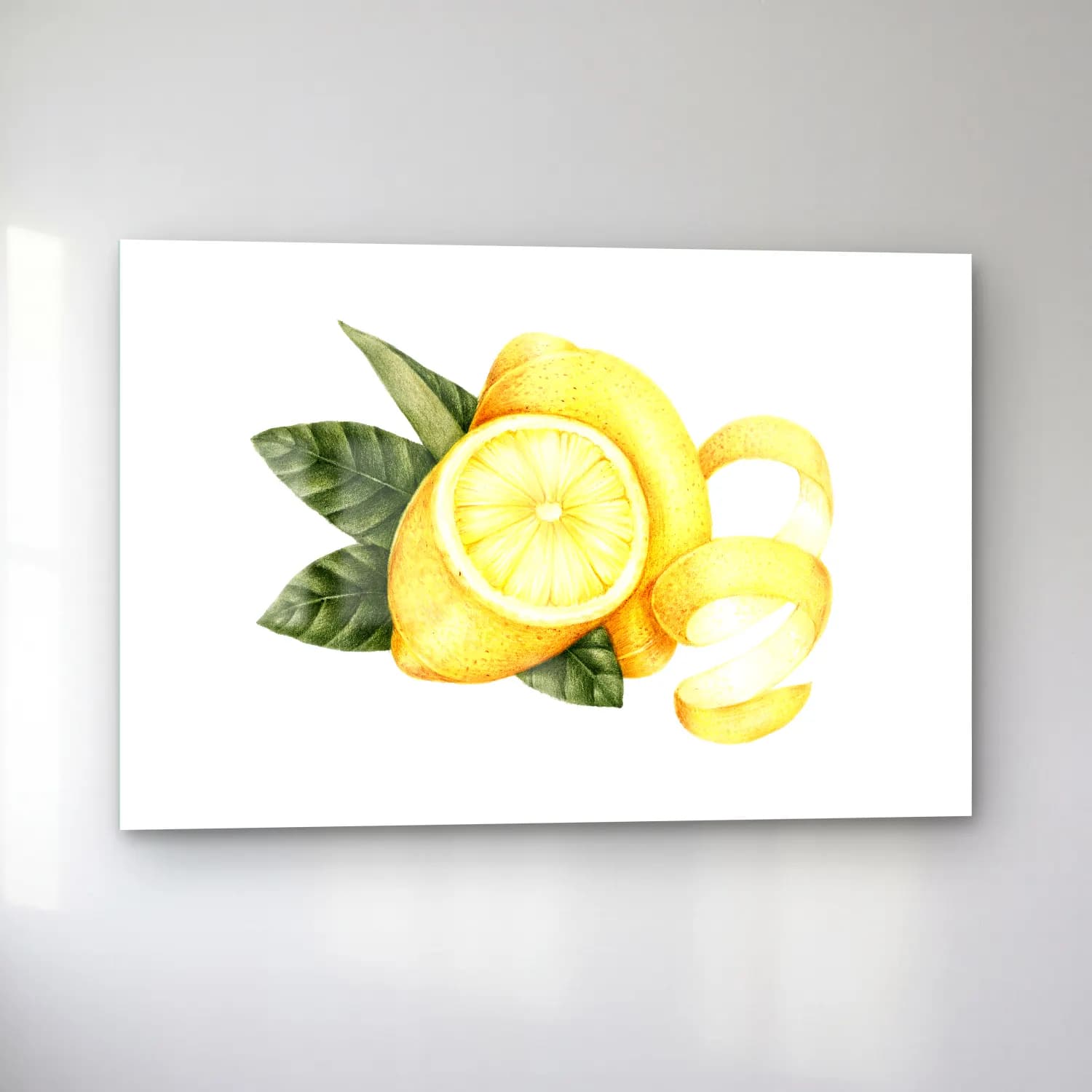 Botanik İllüstrasyon Limon Dalı No. 13 cam tablo — sol açıdan görünüm