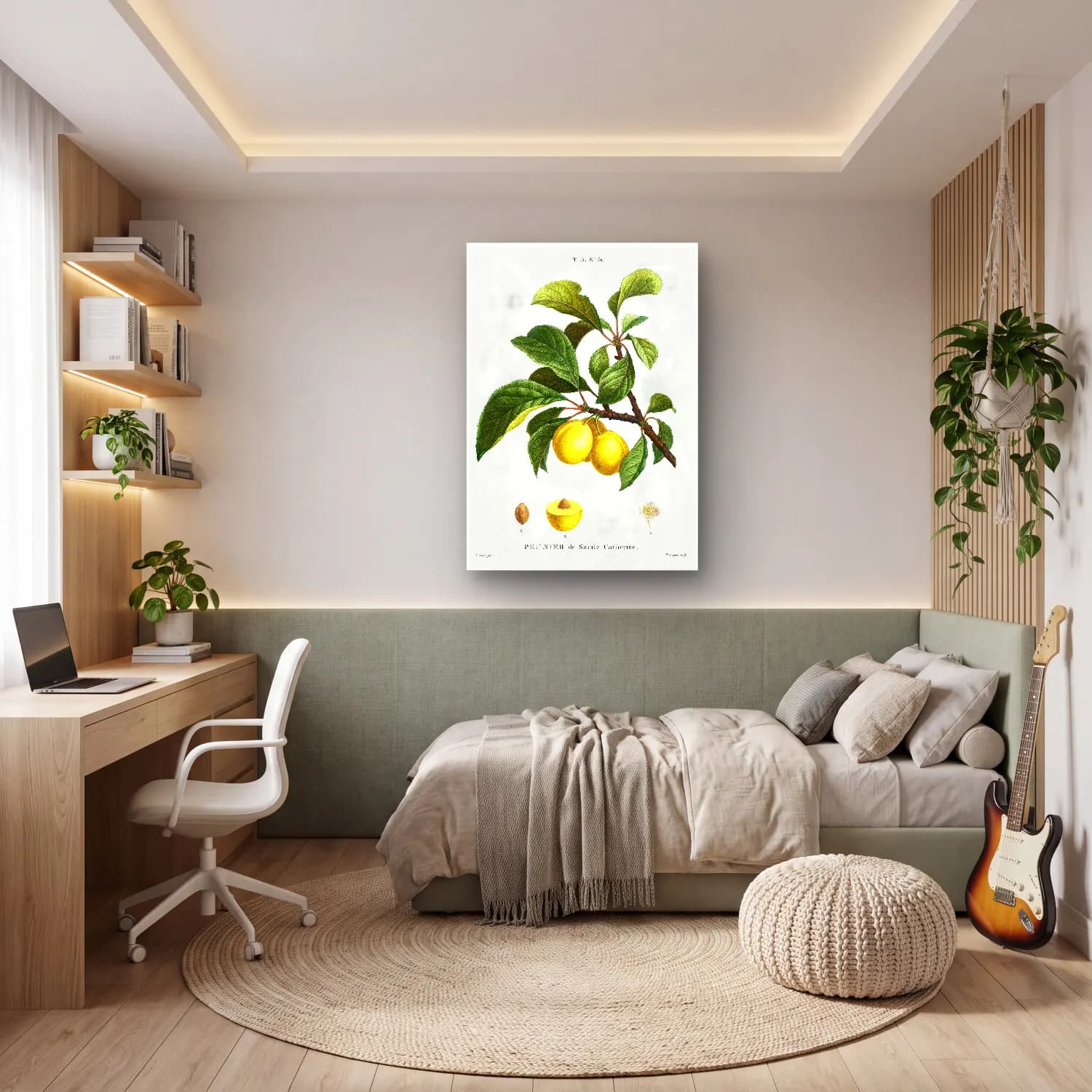 Botanik İllüstrasyon Limon Dalı No. 16 cam tablo — genç odasında