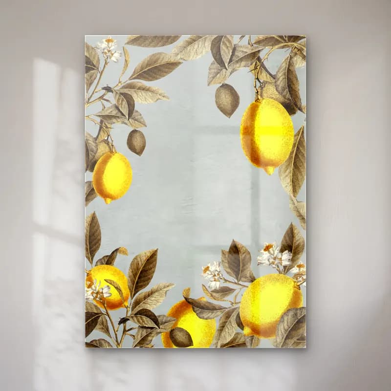 Botanik İllüstrasyon Limonlar No. 9 cam tablo — Botanik İllüstrasyon Limonlar No. 9 — botanik i̇llüstrasyon limonlar
