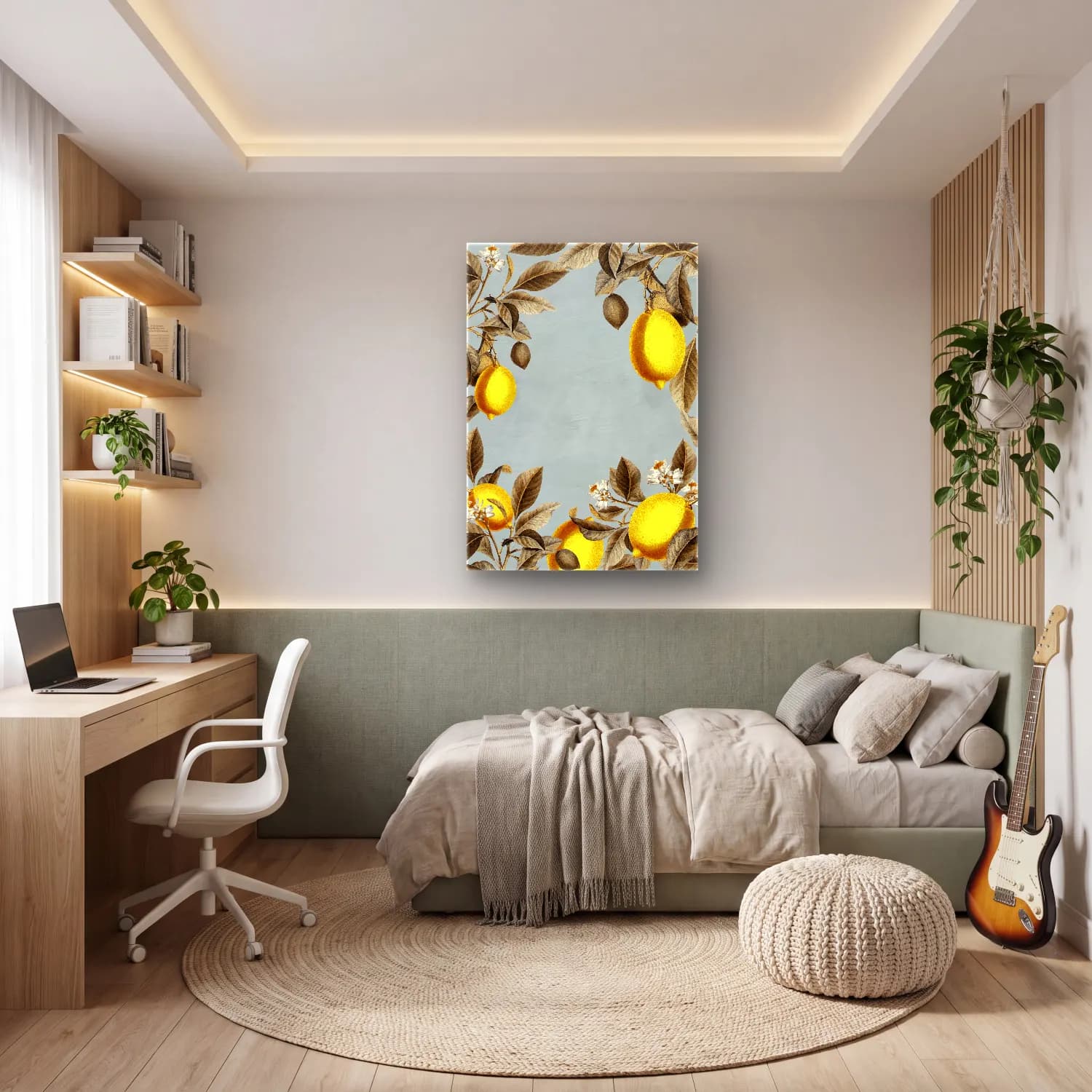 Botanik İllüstrasyon Limonlar No. 9 cam tablo — genç odasında