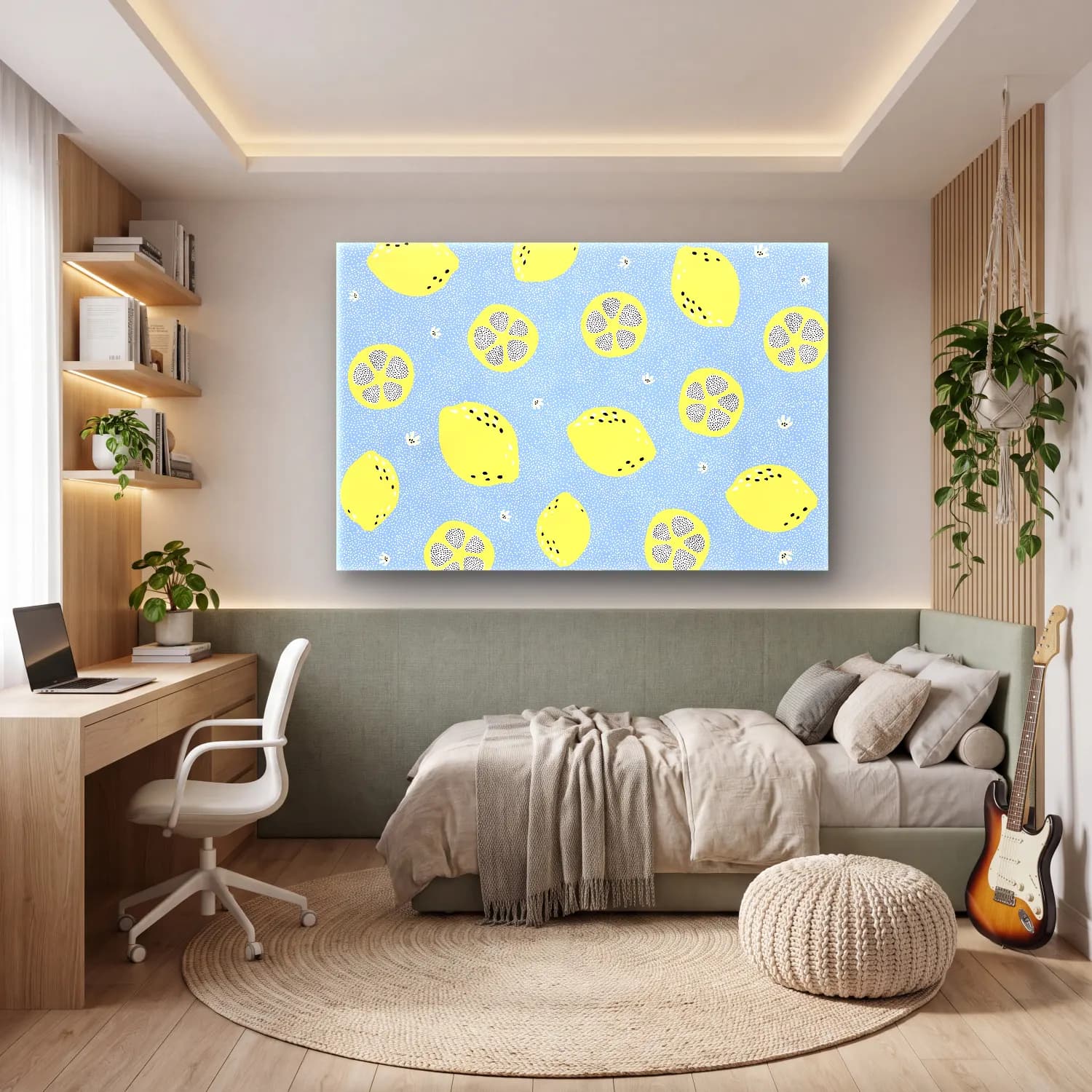 Pastel Limonlar No. 16 cam tablo — genç odasında