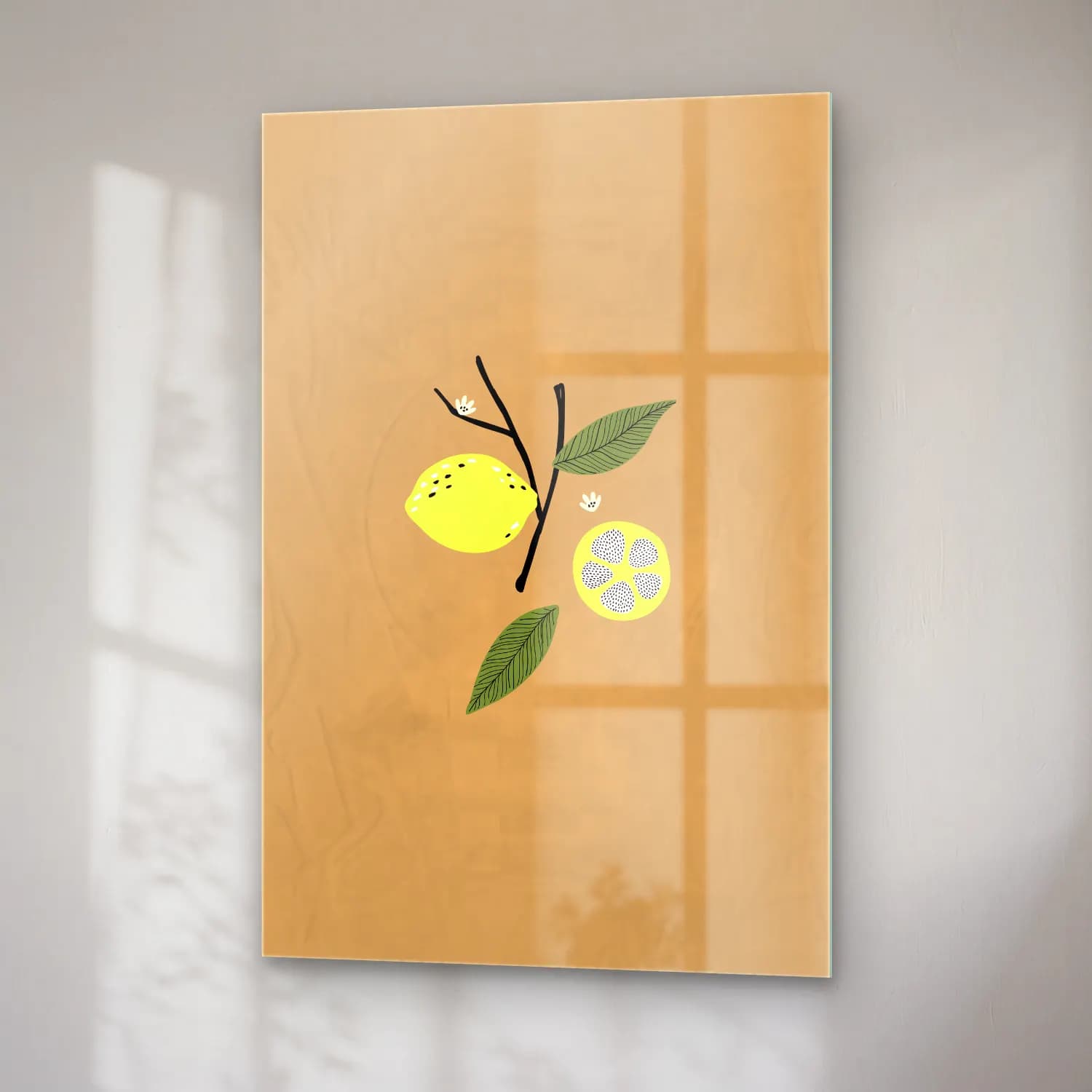 Botanik İllüstrasyon Limon Dalı No. 18 cam tablo — sağ açıdan görünüm