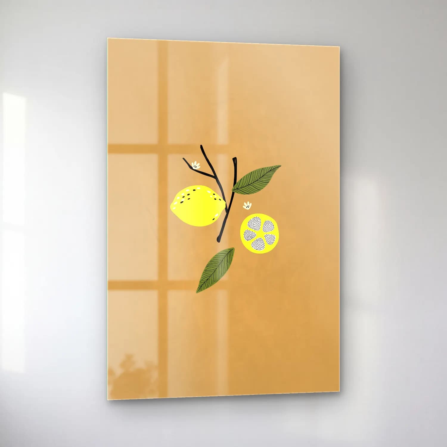Botanik İllüstrasyon Limon Dalı No. 18 cam tablo — sol açıdan görünüm