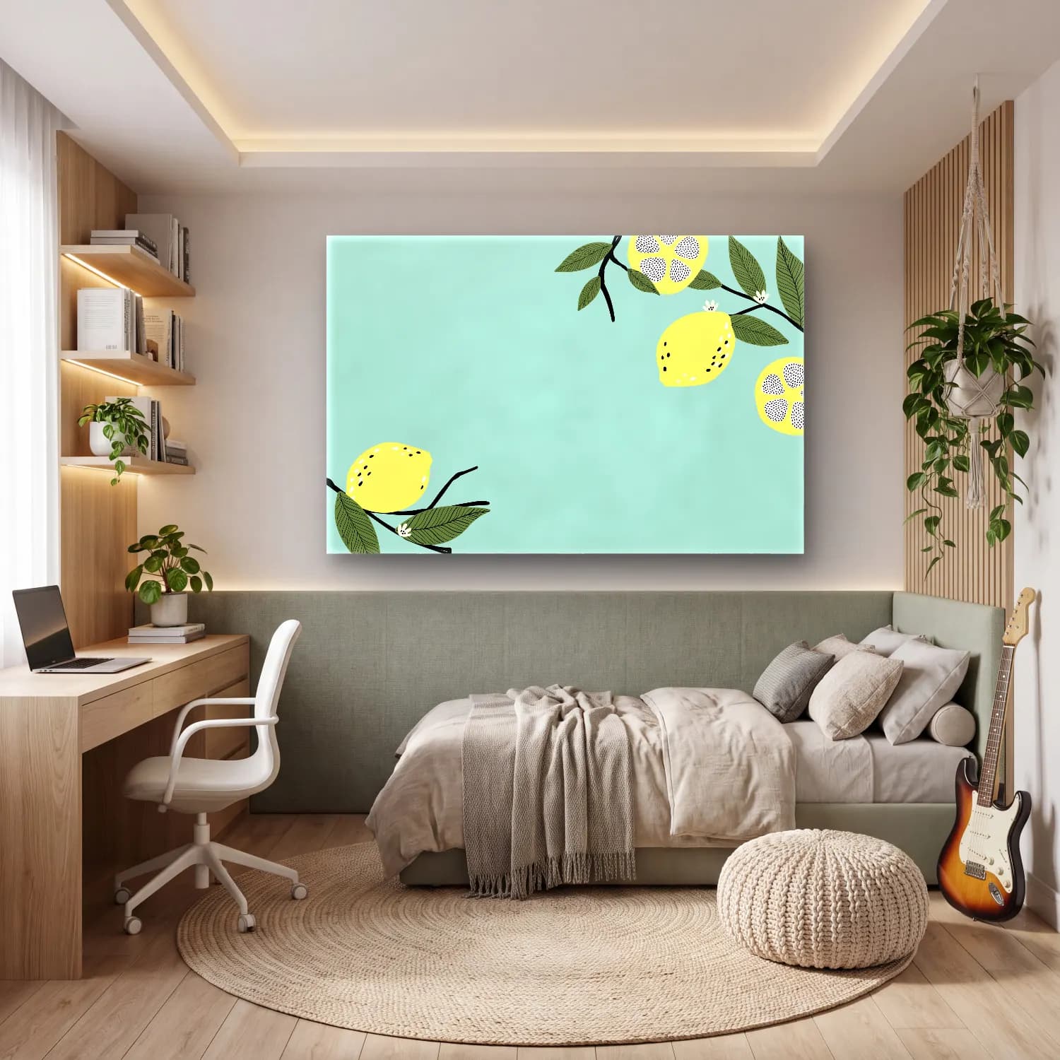 Pastel Limonlar No. 17 cam tablo — genç odasında