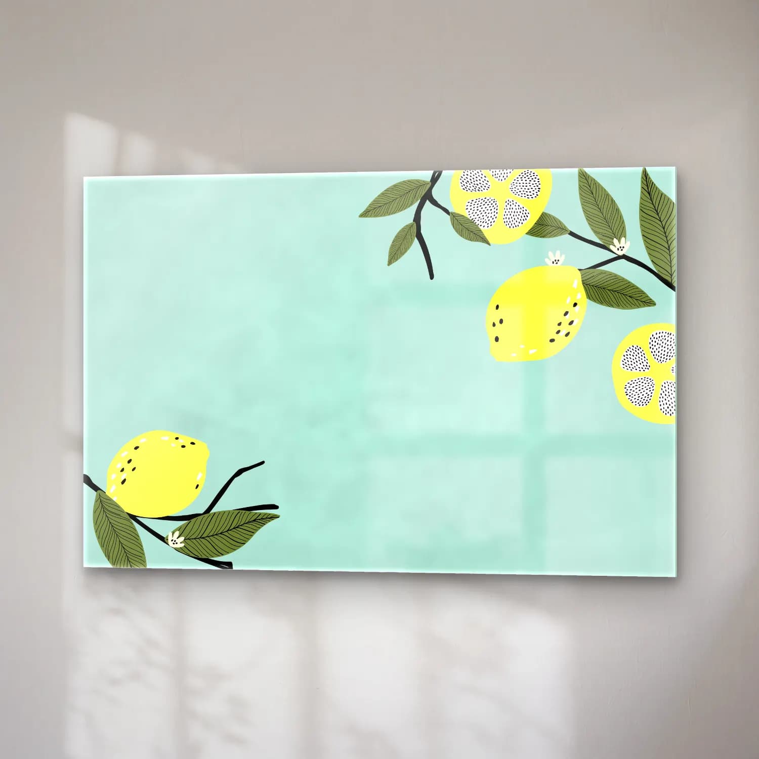 Pastel Limonlar No. 17 cam tablo — sağ açıdan görünüm
