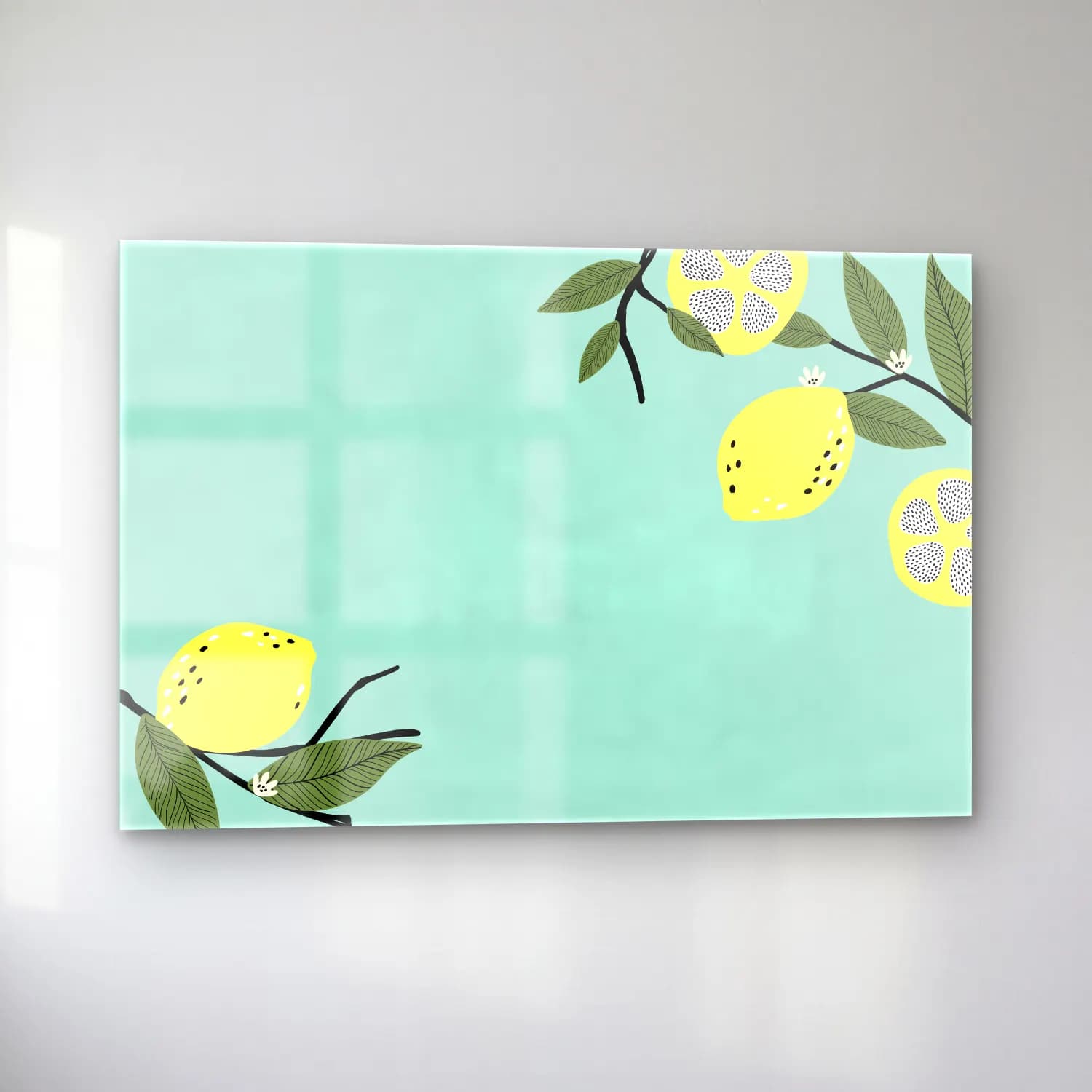 Pastel Limonlar No. 17 cam tablo — sol açıdan görünüm