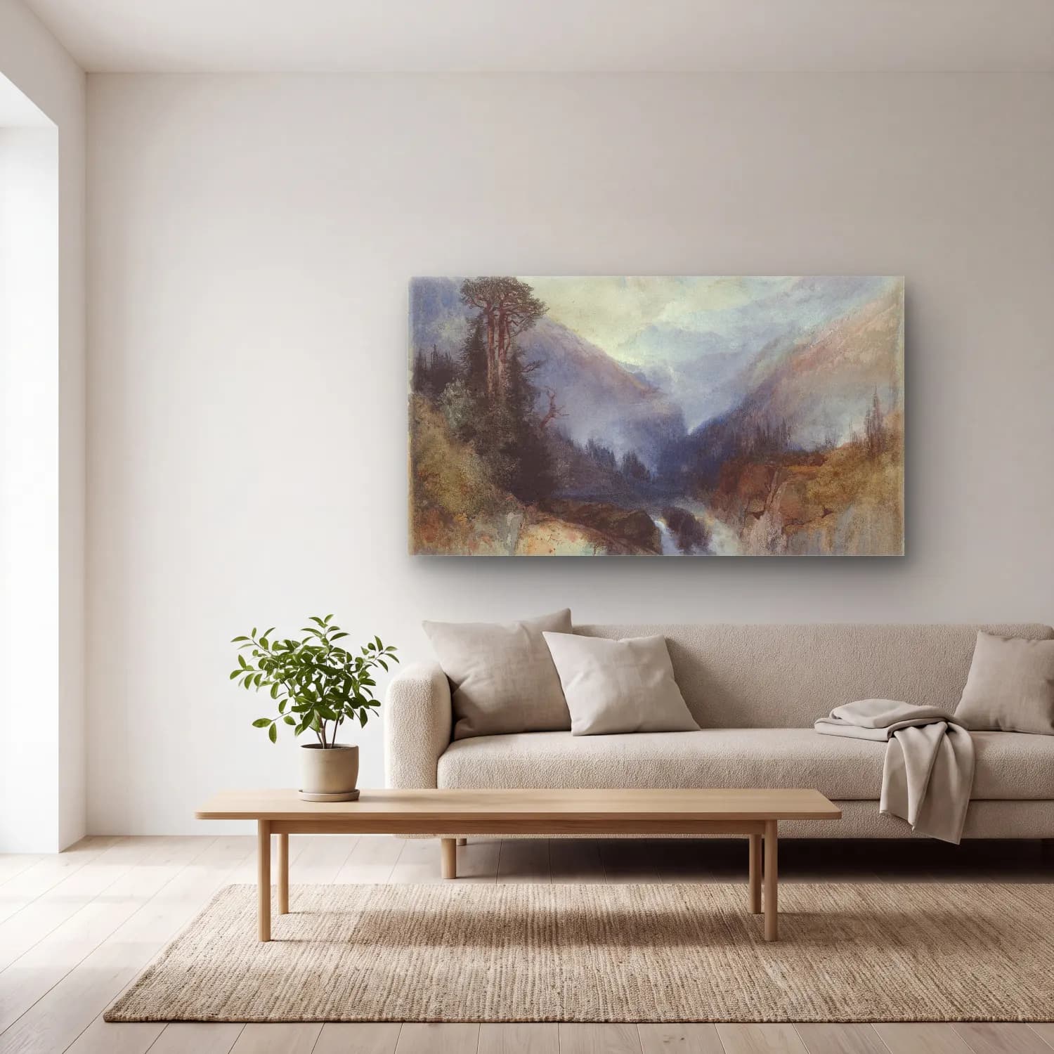 Thomas Moran – Mountain of the Holy Cross cam tablo — açık renk salonda