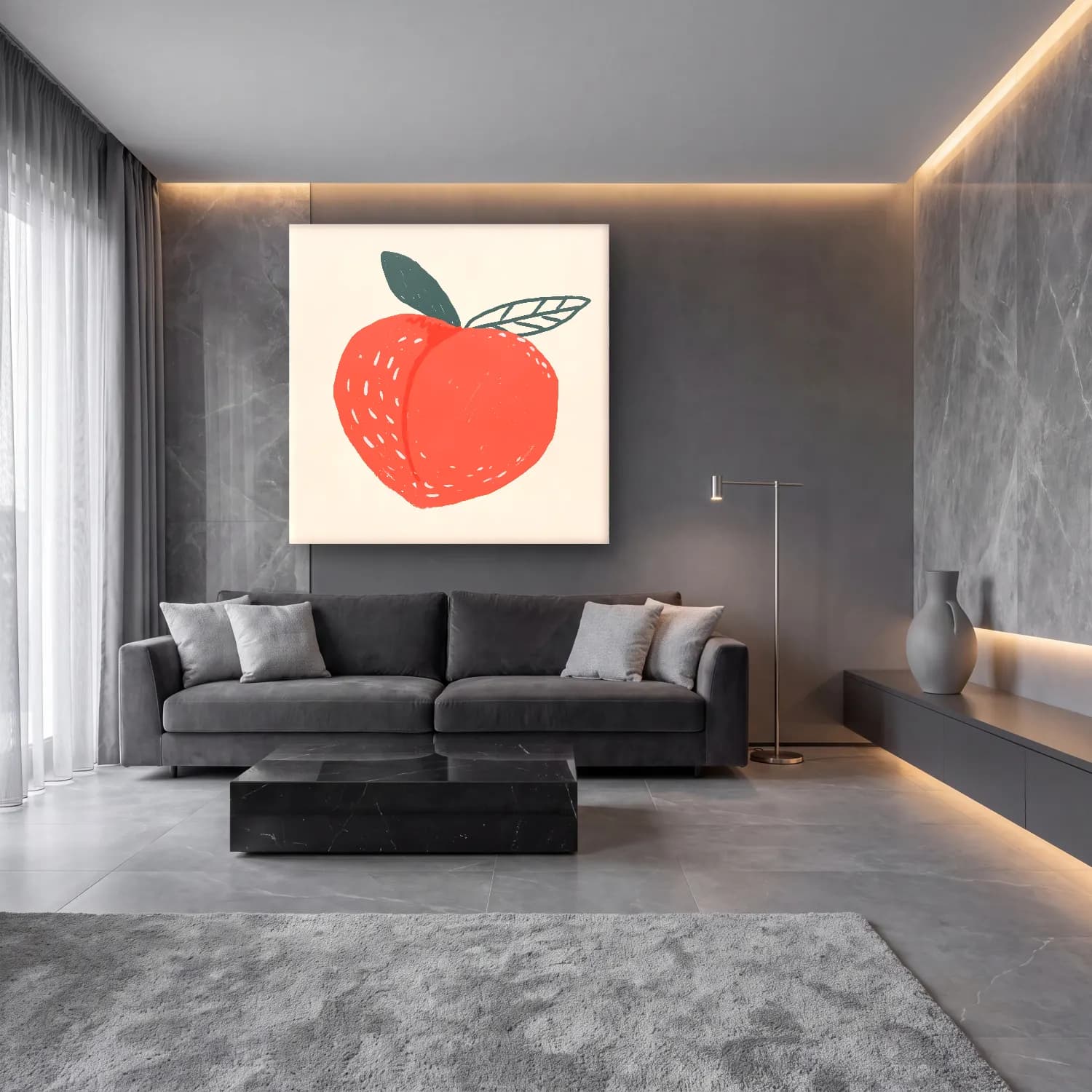Çizgi Sanatı Nar – Pembe Tonlar cam tablo — lüks salon duvarında