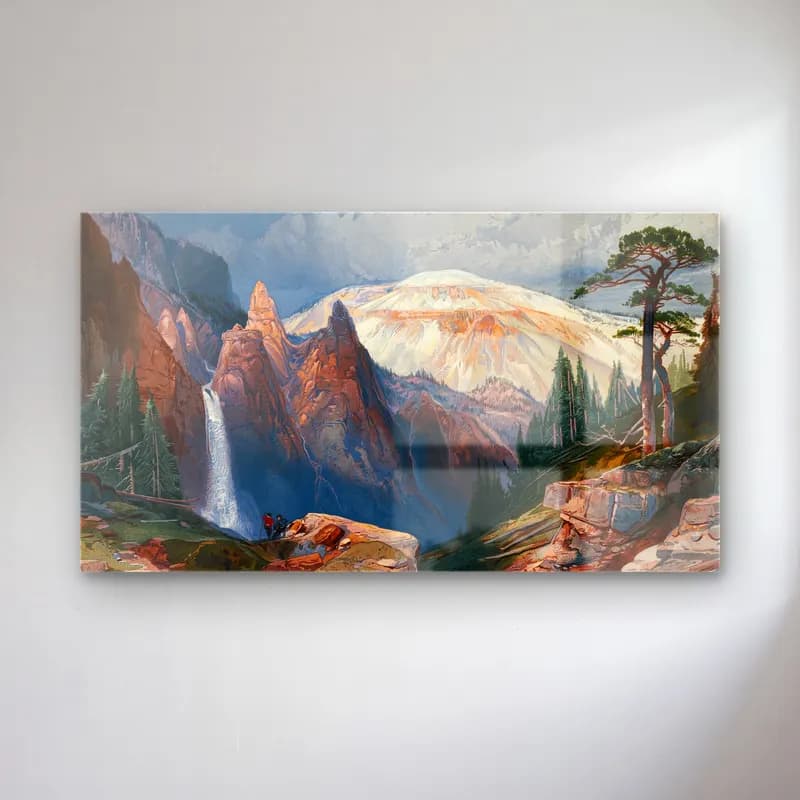 Thomas Moran – Tower Falls and Sulphur Mountain, Yellowstone (ca. 1875) cam tablo — Thomas Moran – Tower Falls and Sulphur Mountain, Yellowstone (ca. 1875) — suluboya dağ manzarası