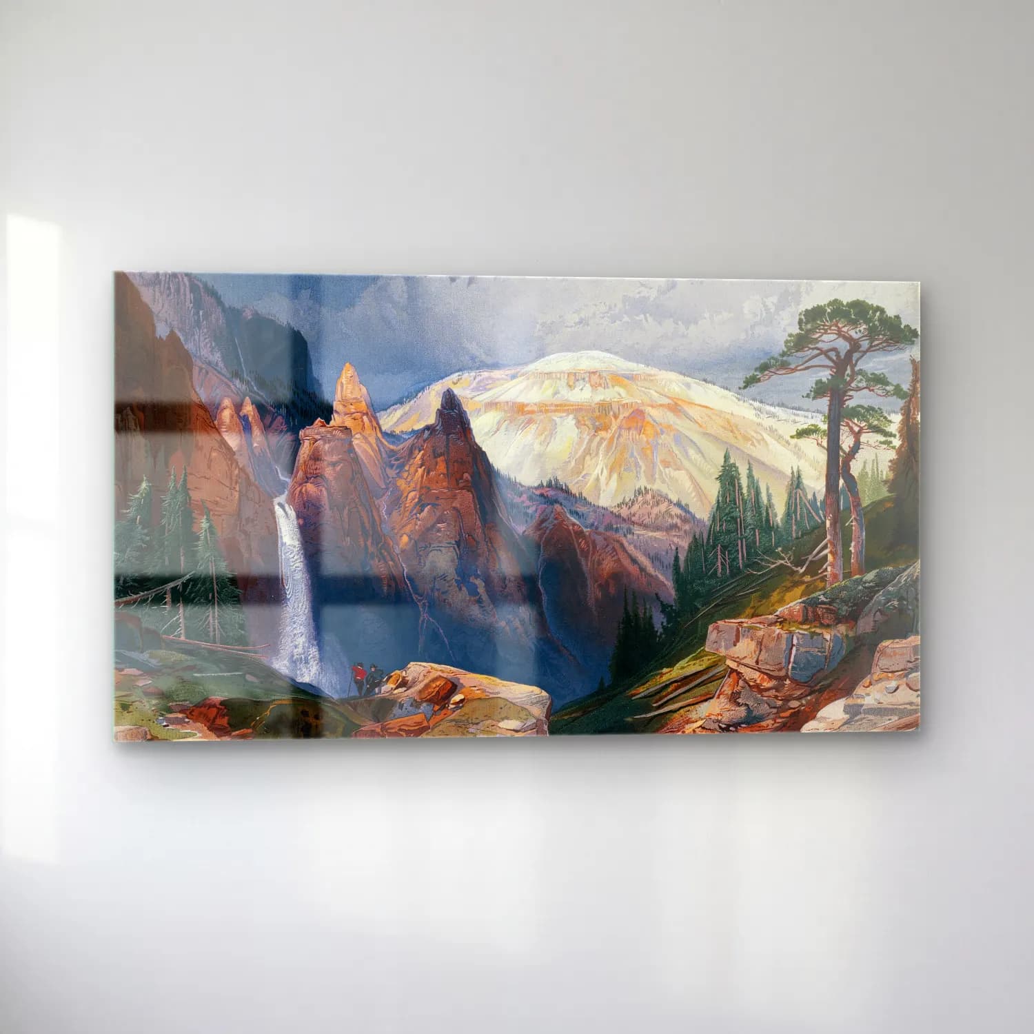 Thomas Moran – Tower Falls and Sulphur Mountain, Yellowstone (ca. 1875) cam tablo — sol açıdan görünüm
