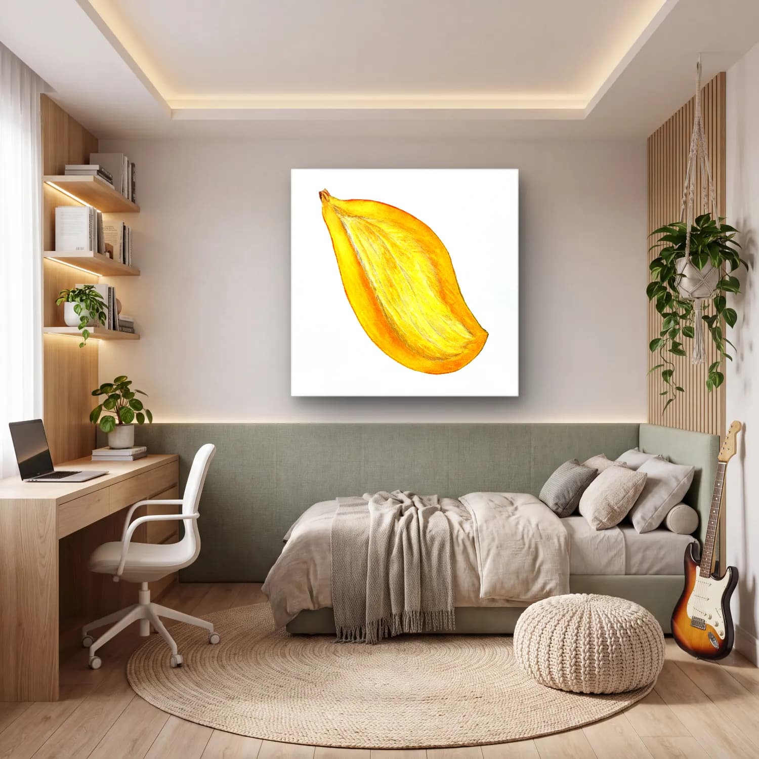 Botanik İllüstrasyon Limon Dalı No. 19 cam tablo — genç odasında