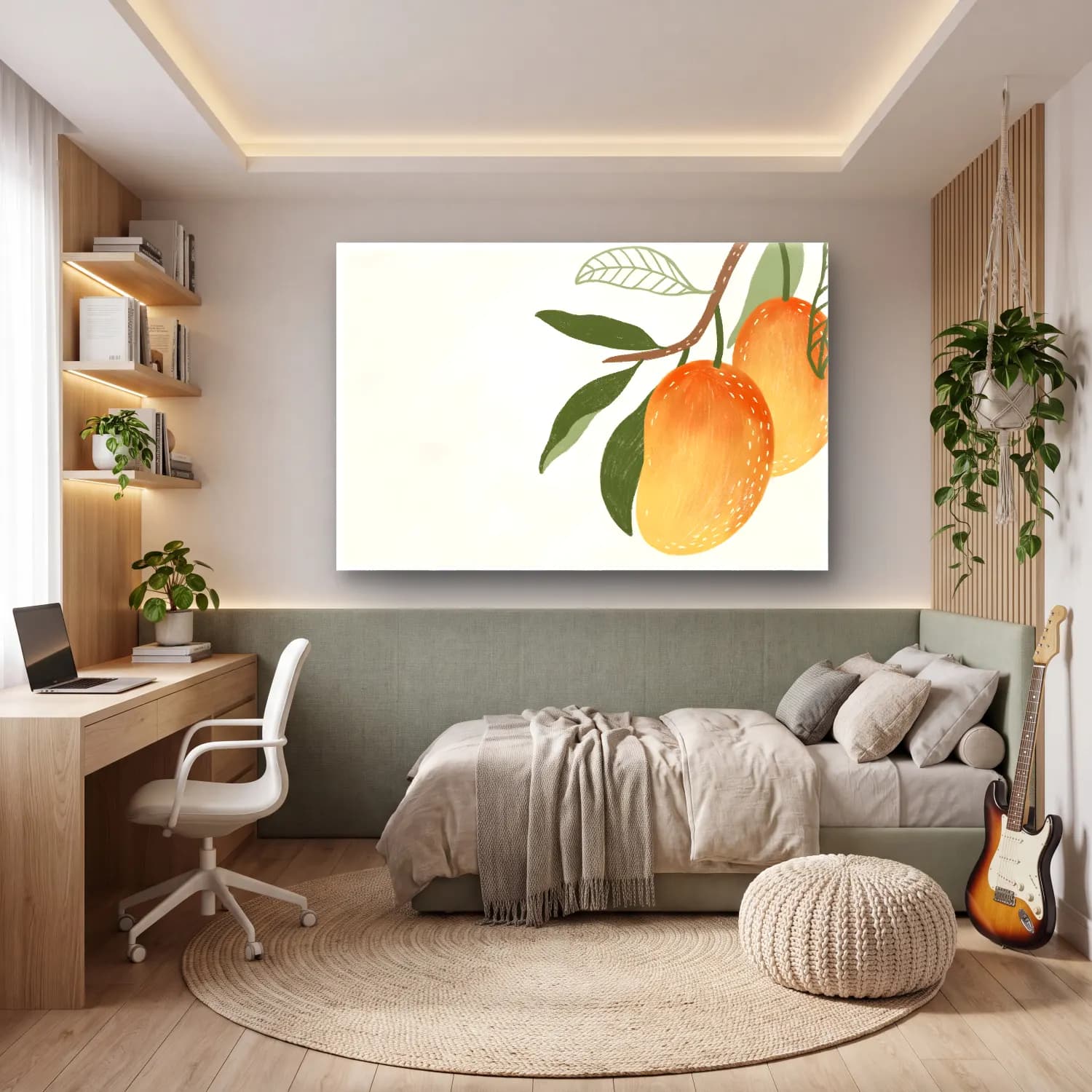 Botanik İllüstrasyon Limon Dalı No. 20 cam tablo — genç odasında