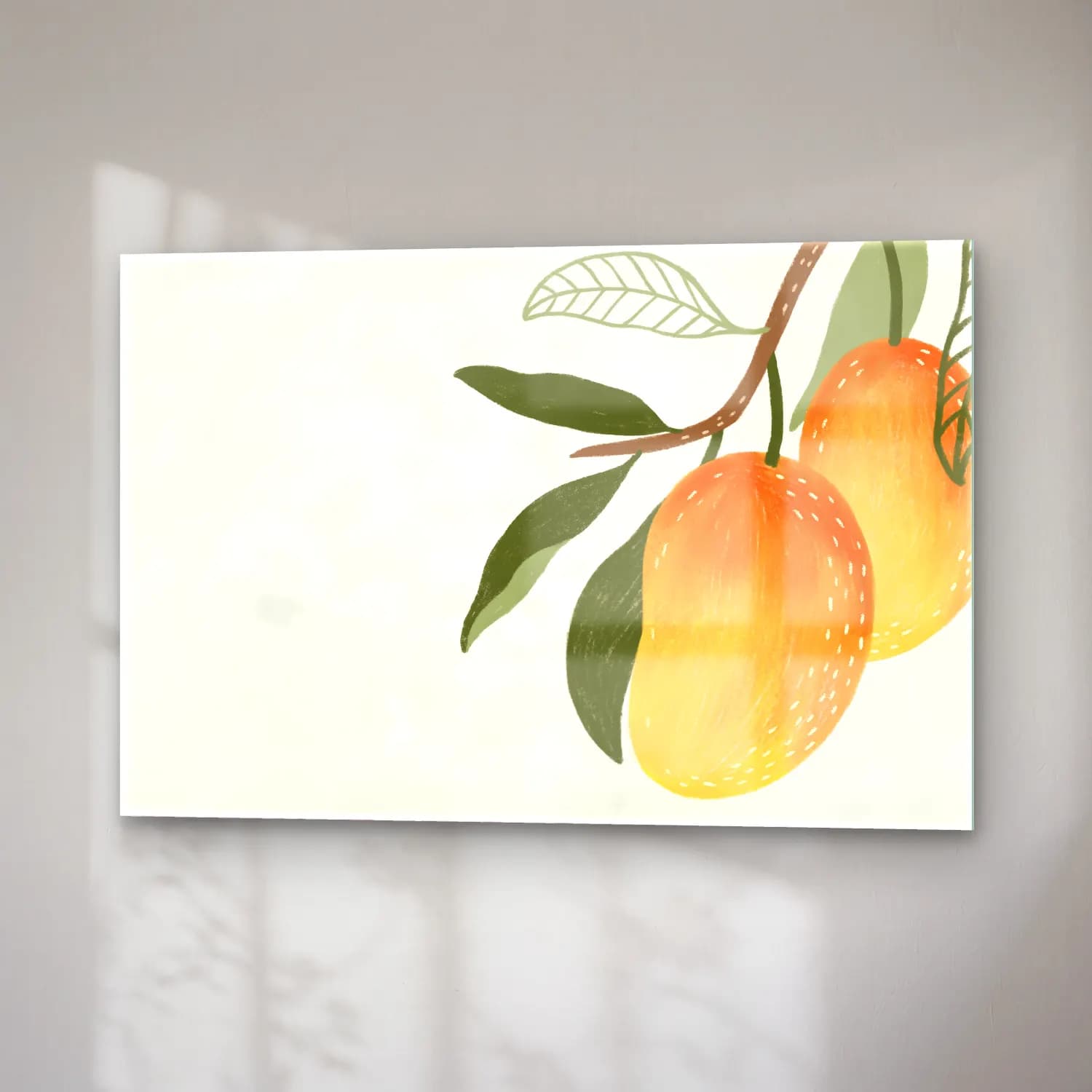 Botanik İllüstrasyon Limon Dalı No. 20 cam tablo — sağ açıdan görünüm
