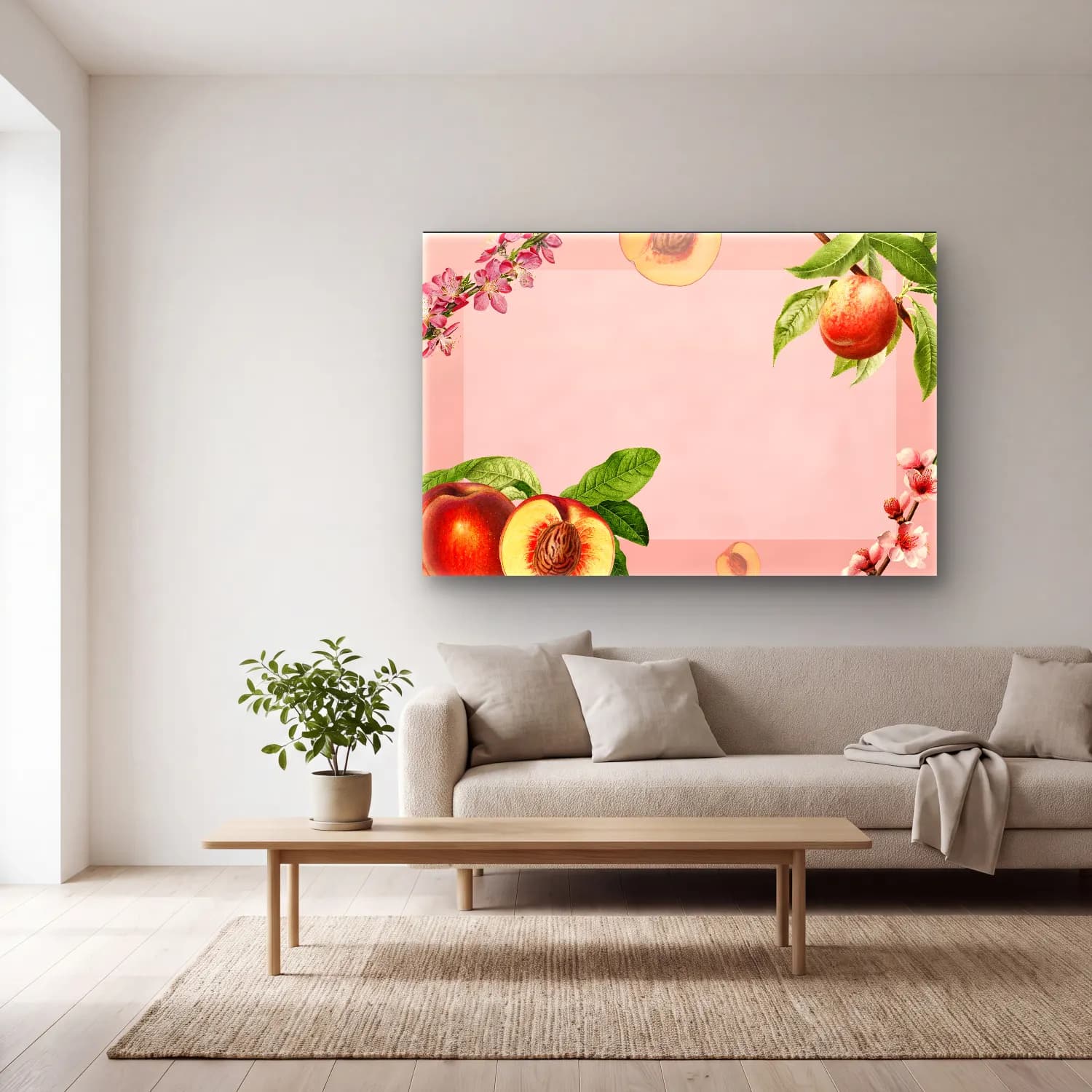 Pastel Çiçek Deseni No. 192 cam tablo — açık renk salonda