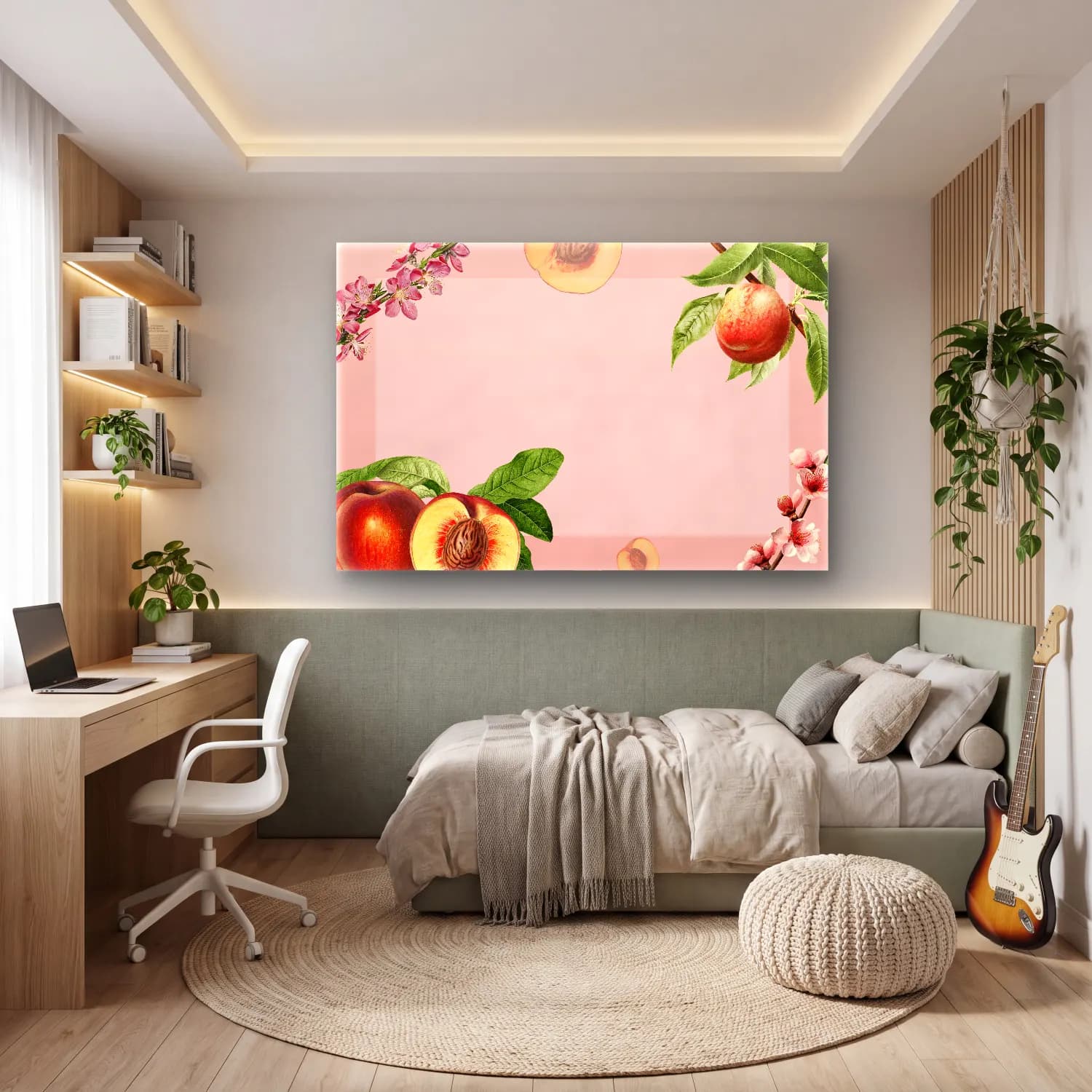 Pastel Çiçek Deseni No. 192 cam tablo — genç odasında