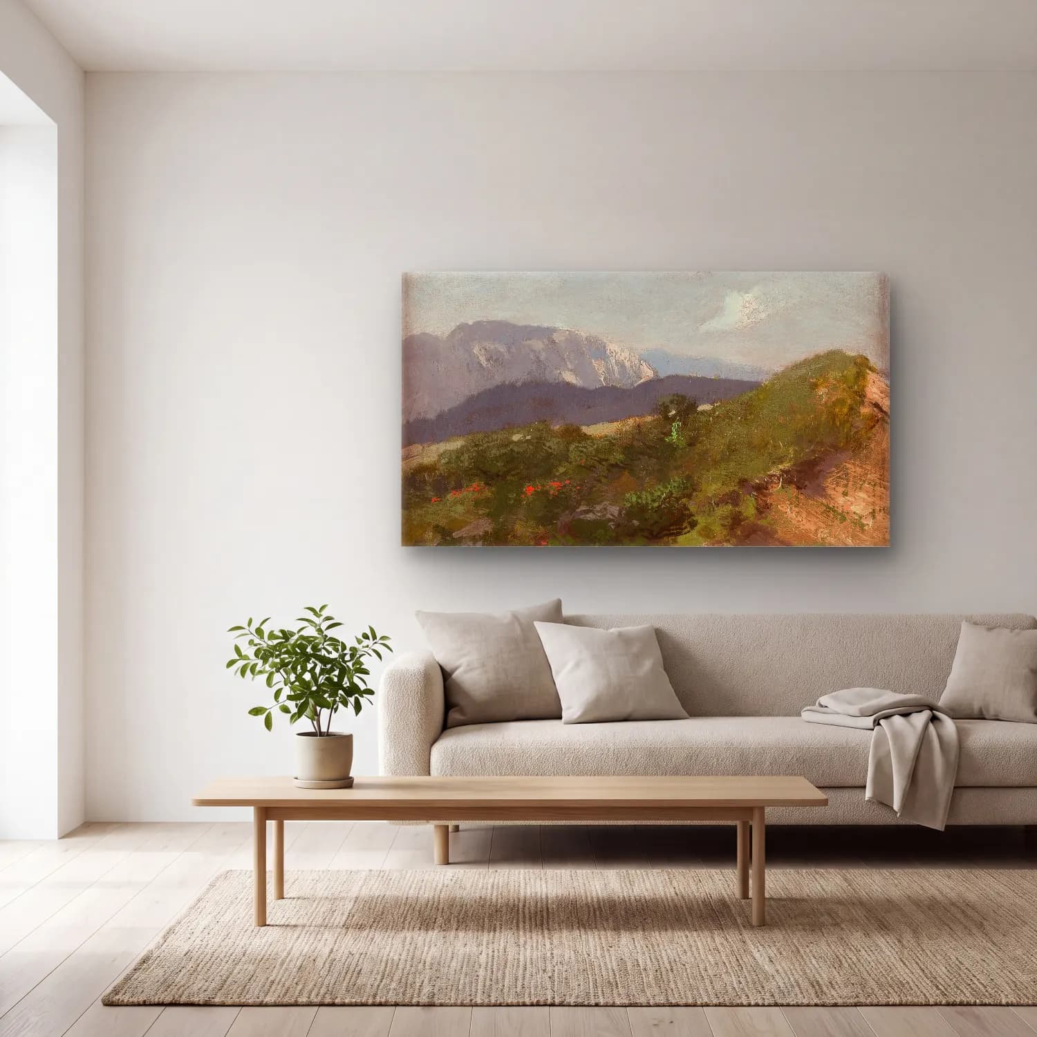 August Fink – Mountain landscape cam tablo — açık renk salonda