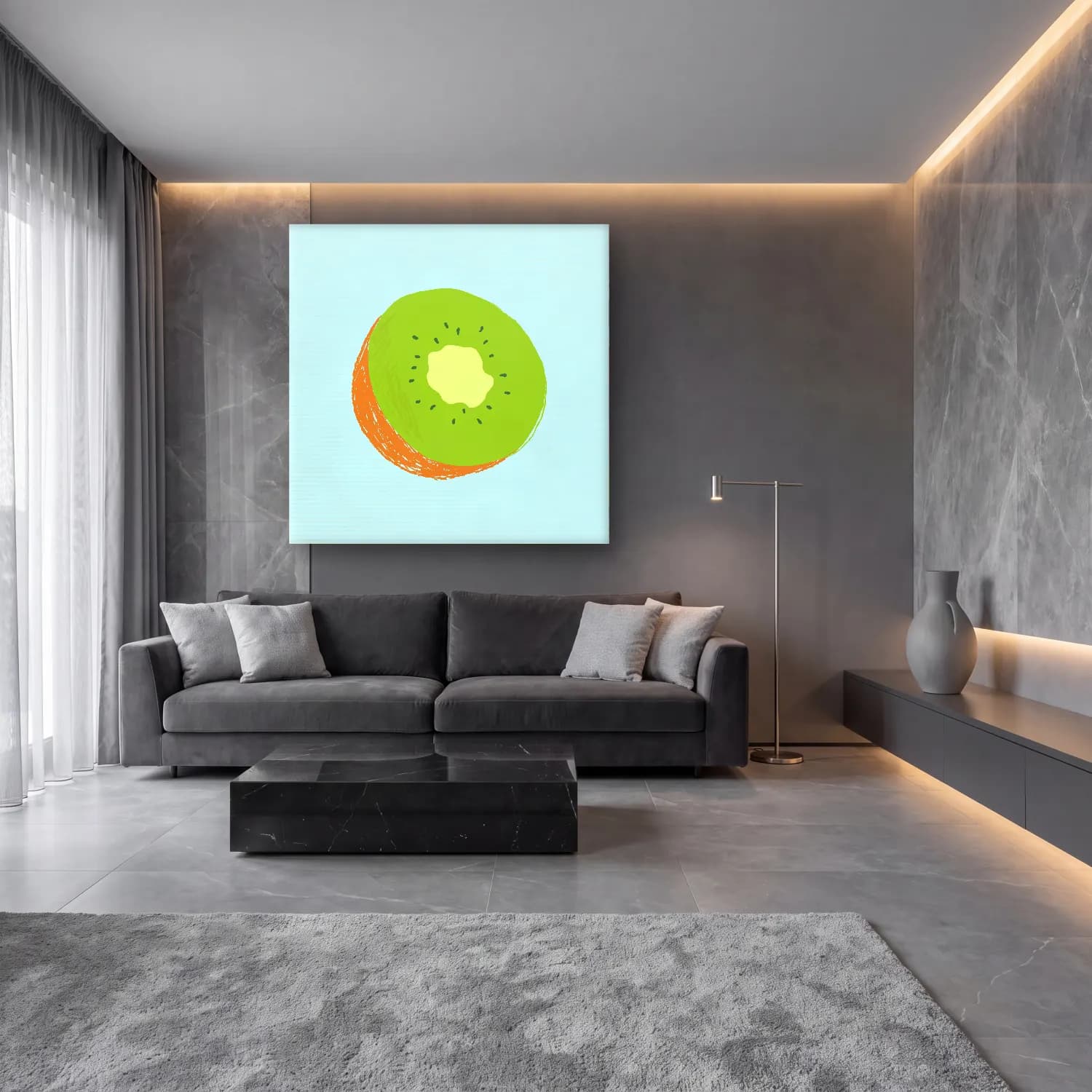 Çizgi Sanatı Karpuz – Yeşil Tonlar cam tablo — lüks salon duvarında