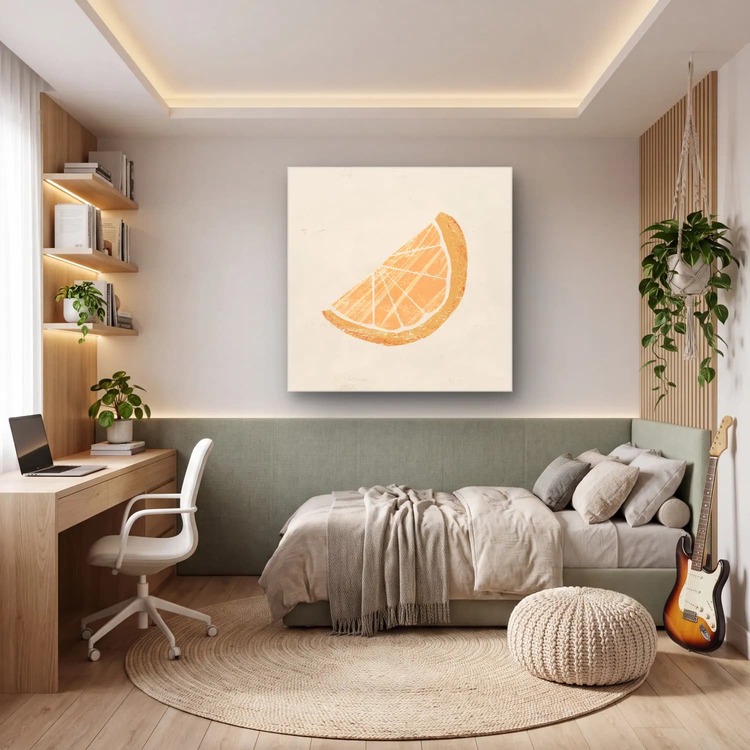 Pastel Portakallar No. 6 cam tablo — genç odasında