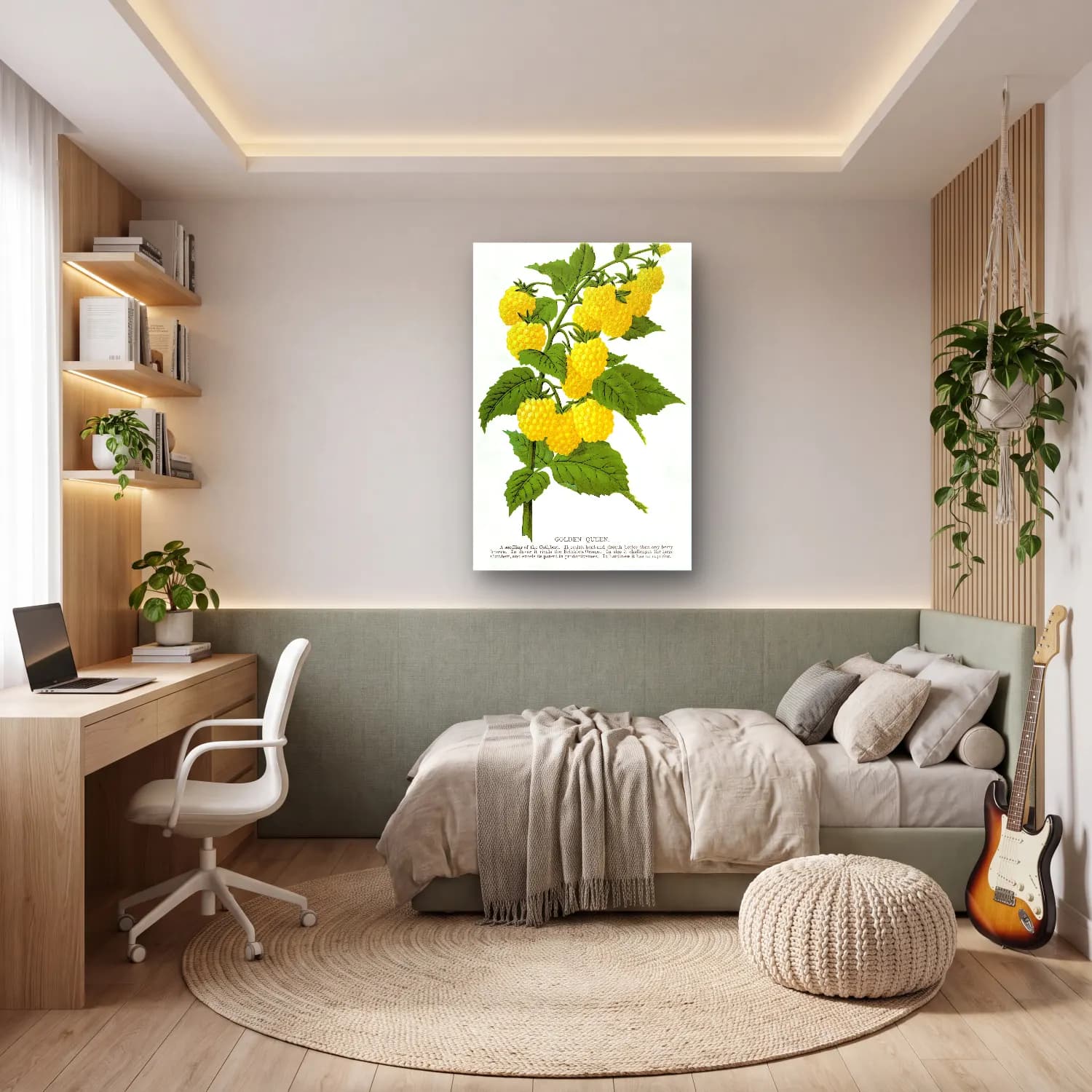 Botanik İllüstrasyon Limon Dalı No. 22 cam tablo — genç odasında