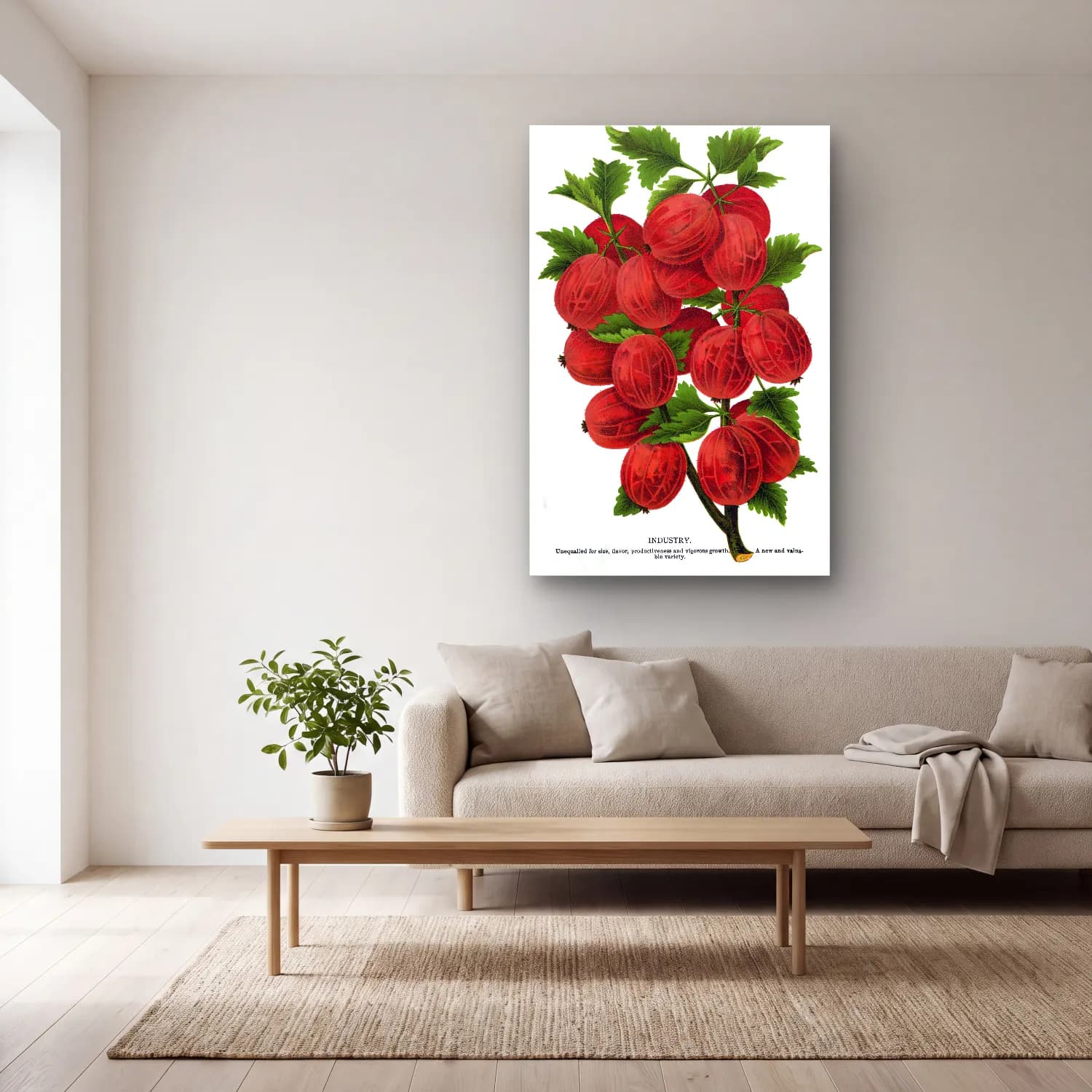 Botanik İllüstrasyon Çilekler No. 20 cam tablo — açık renk salonda