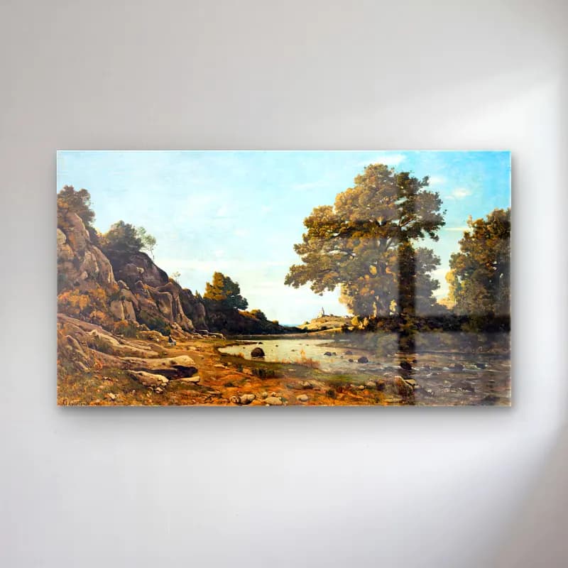 Henri-Joseph Harpignies – River Landscape with a Village in the Background cam tablo — Henri-Joseph Harpignies – River Landscape with a Village in the Background — yağlı boya kırda nehir