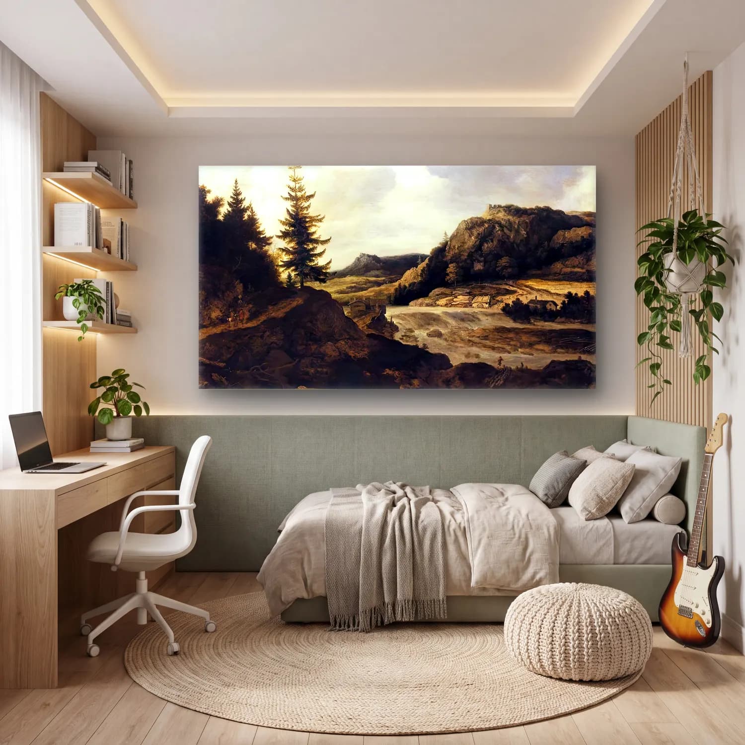 Allaert van Everdingen – Mountainous River Landscape cam tablo — genç odasında