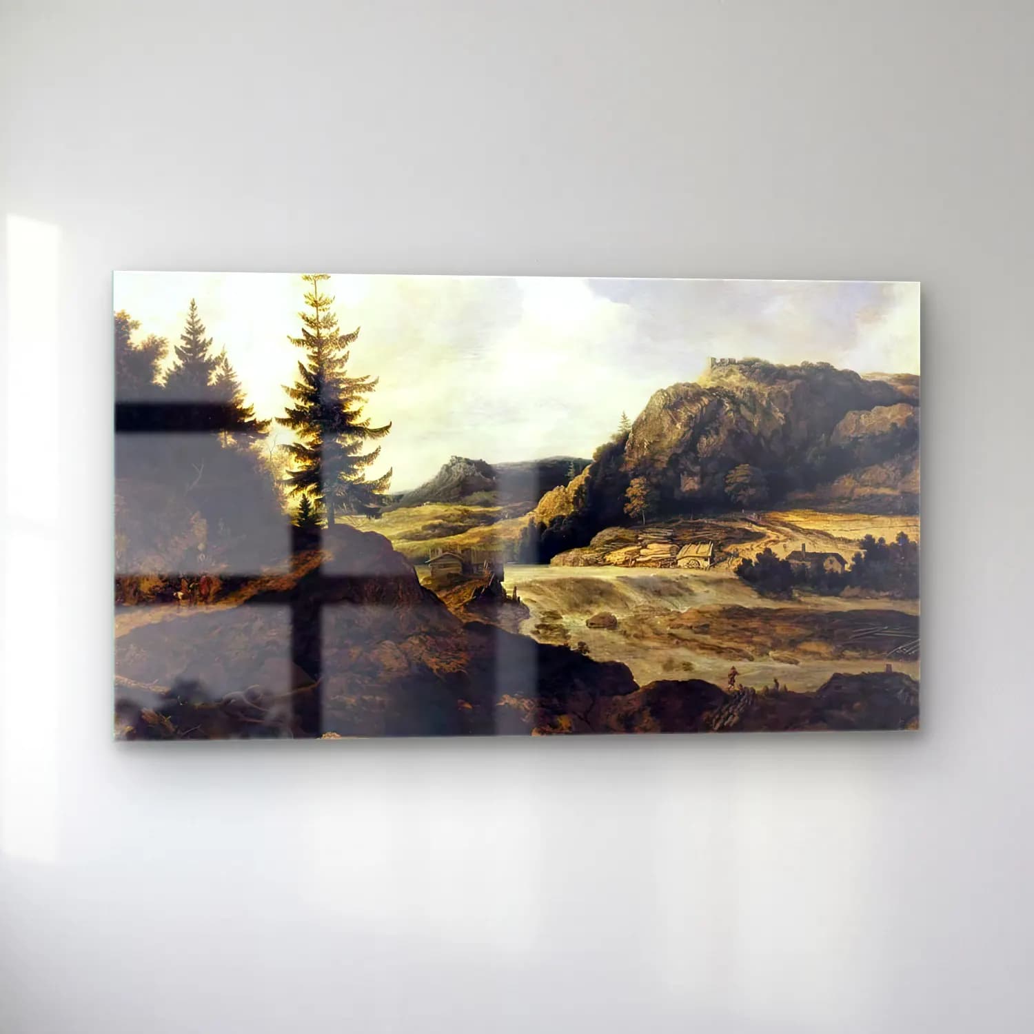 Allaert van Everdingen – Mountainous River Landscape cam tablo — sol açıdan görünüm
