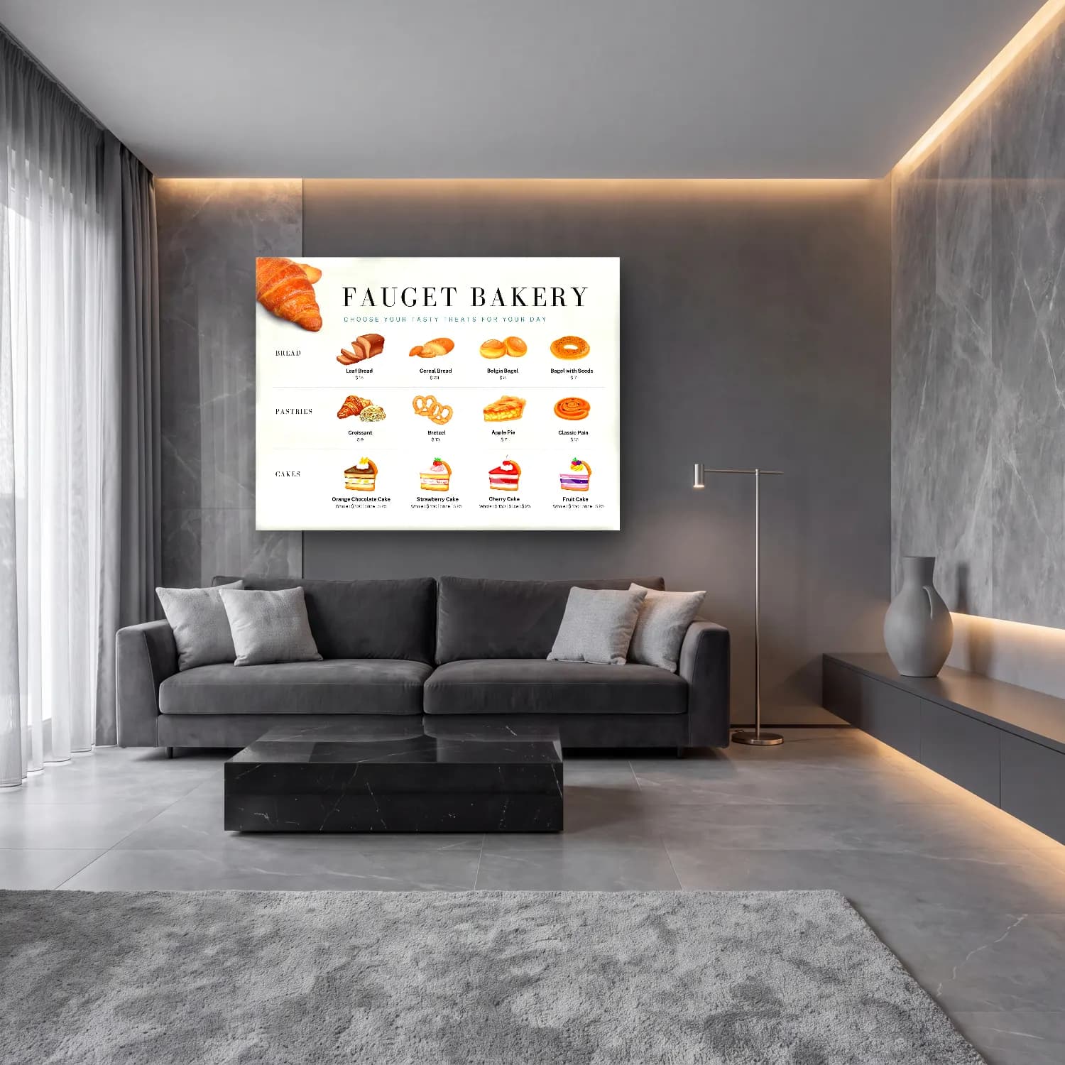 Pastel Ekmek ve Pastalar – Turkuaz Tonlar cam tablo — lüks salon duvarında