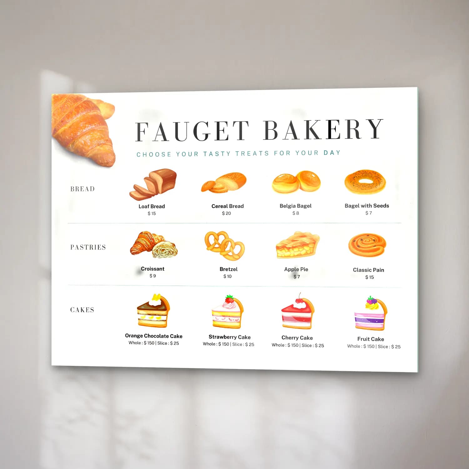 Pastel Ekmek ve Pastalar – Turkuaz Tonlar cam tablo — sağ açıdan görünüm