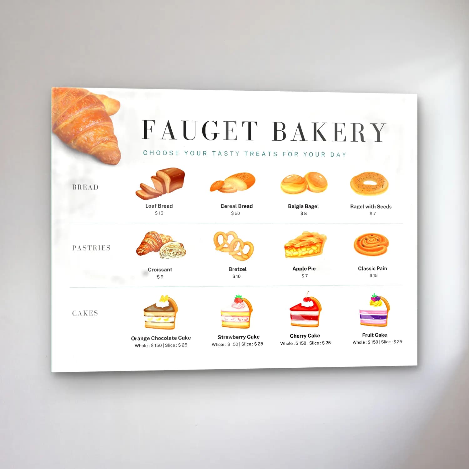 Pastel Ekmek ve Pastalar – Turkuaz Tonlar cam tablo — sol açıdan görünüm