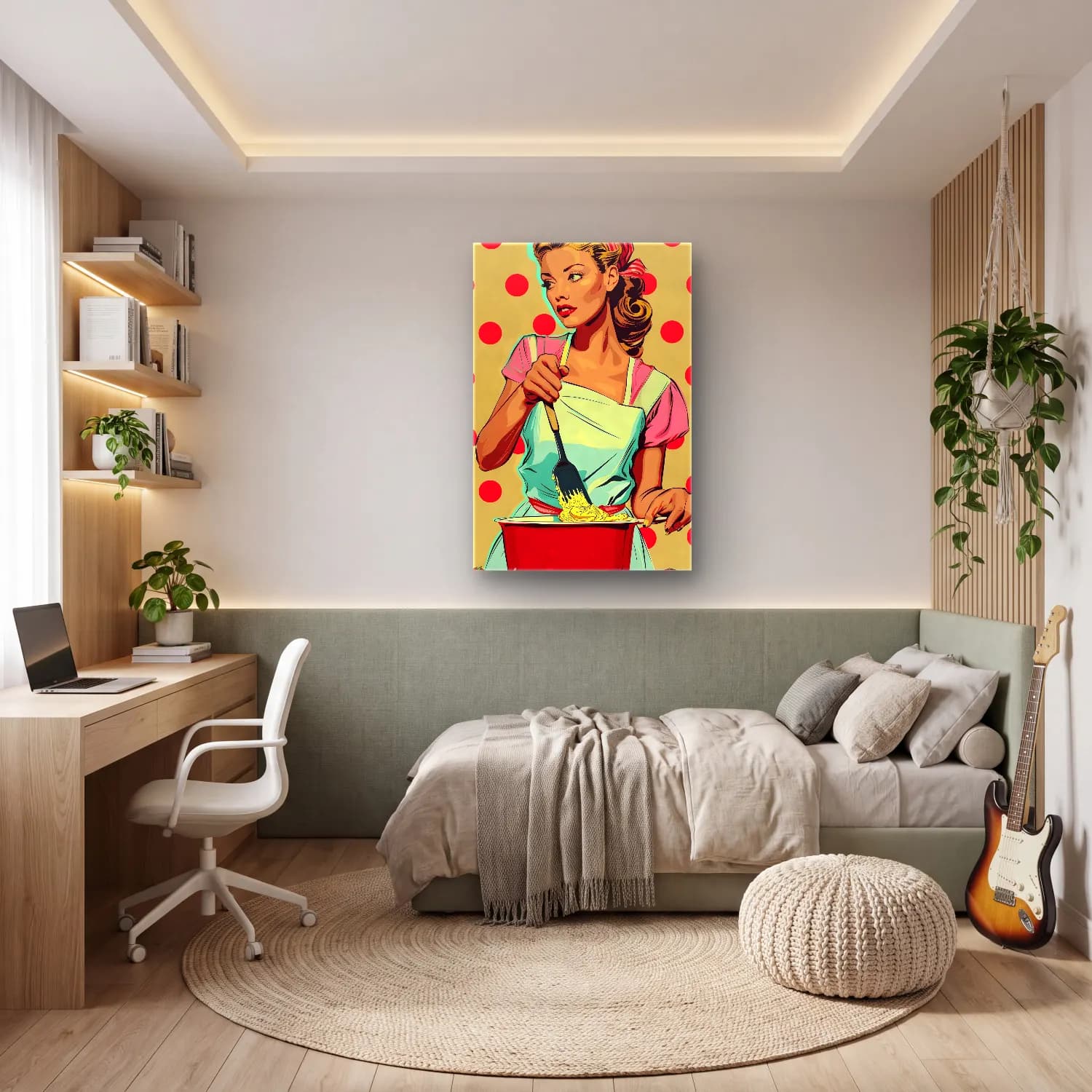 Pop Art Makarna No. 4 cam tablo — genç odasında