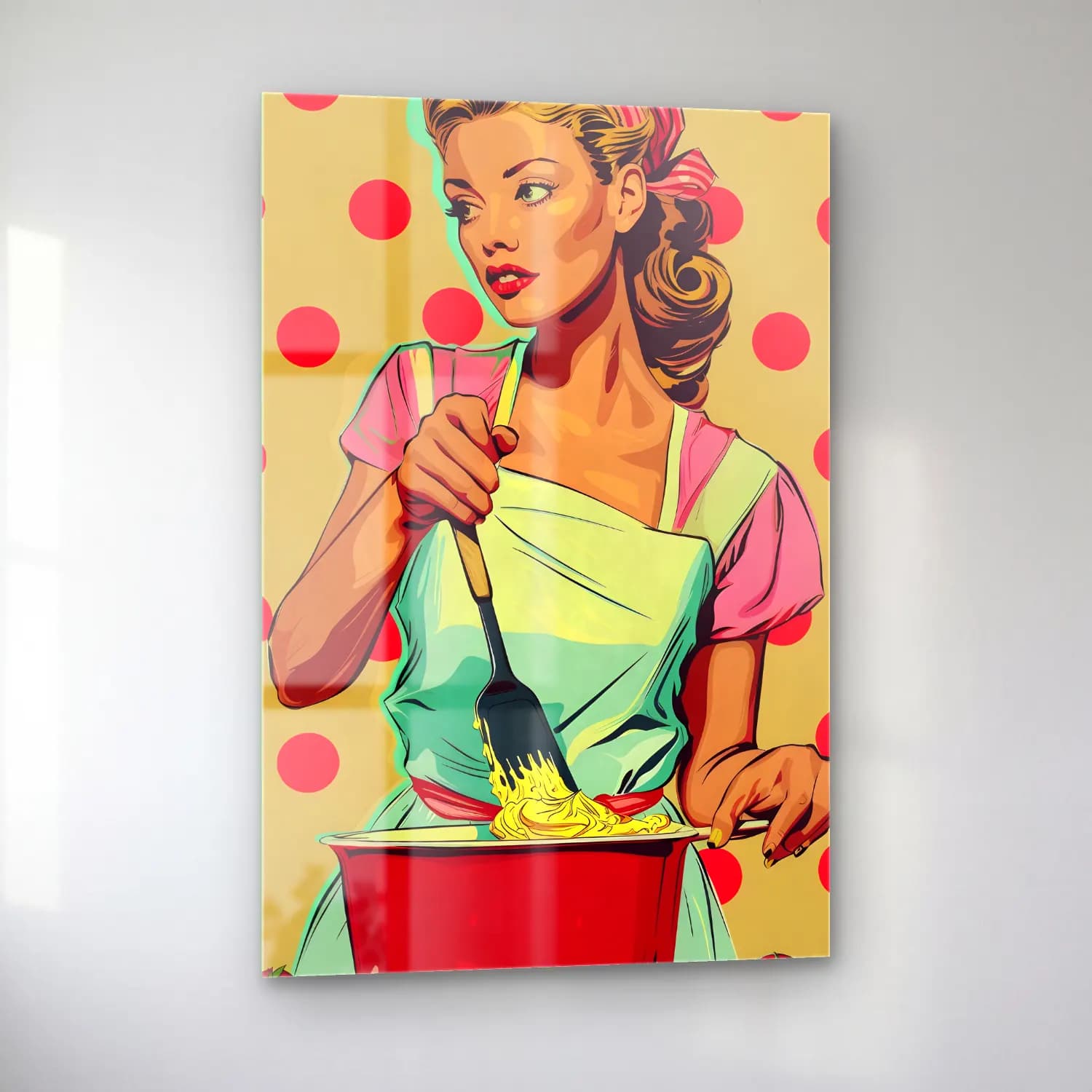 Pop Art Makarna No. 4 cam tablo — sol açıdan görünüm