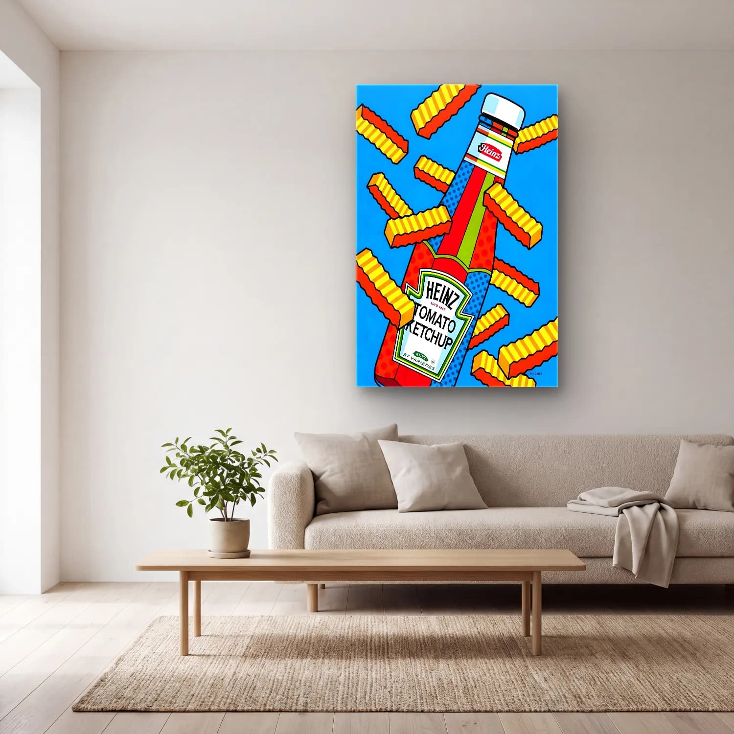 Pop Art Makarna – Kırmızı Tonlar cam tablo — açık renk salonda
