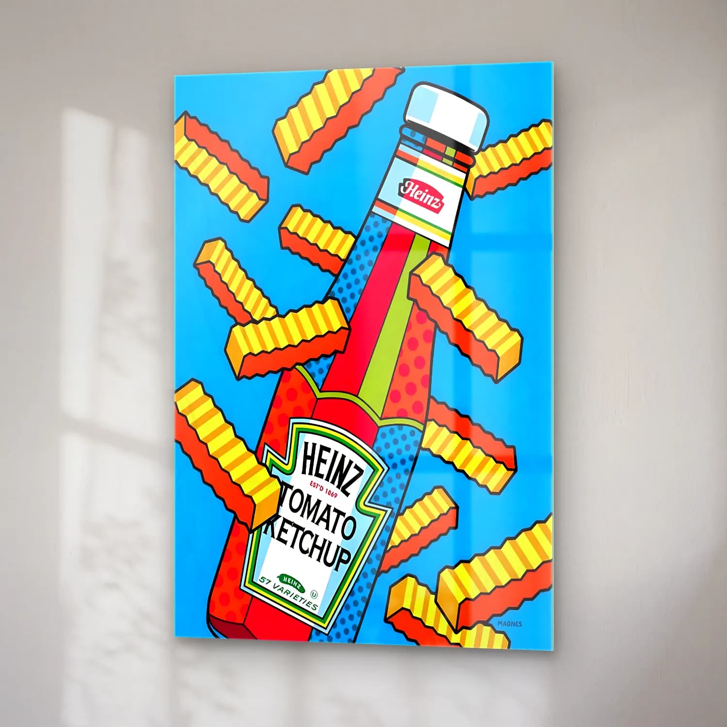 Pop Art Makarna – Kırmızı Tonlar cam tablo — sağ açıdan görünüm