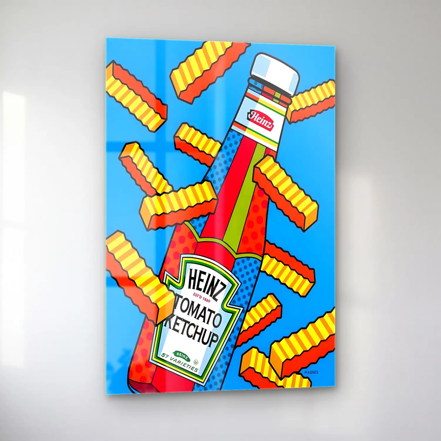 Pop Art Makarna – Kırmızı Tonlar cam tablo — sol açıdan görünüm