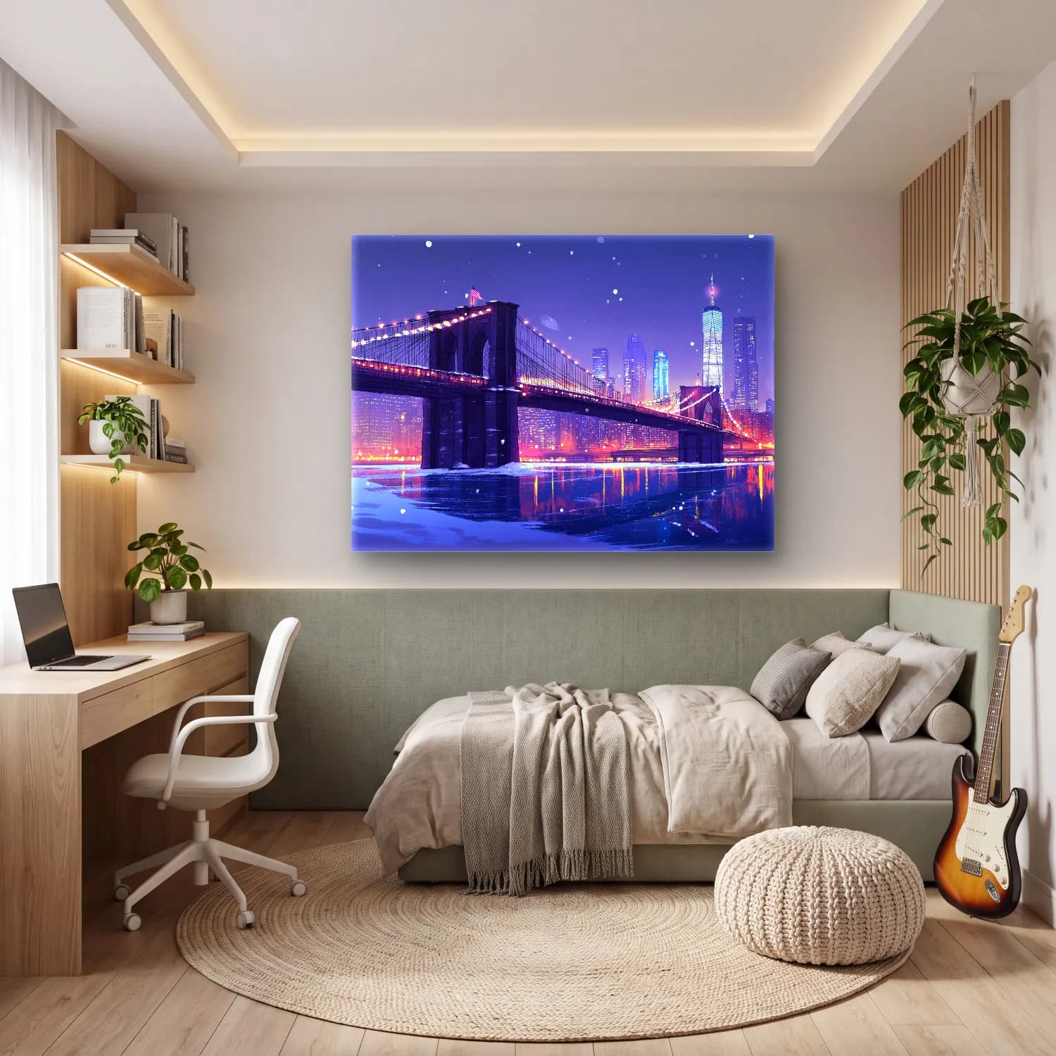 Sevimli İllüstrasyon New York Silüeti – Turkuaz Tonlar cam tablo — genç odasında