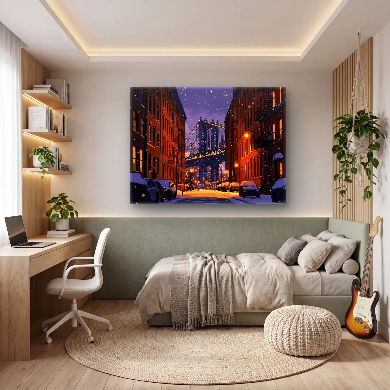 Sevimli İllüstrasyon Gece Şehir – Siyah Beyaz Tonlar cam tablo — genç odasında