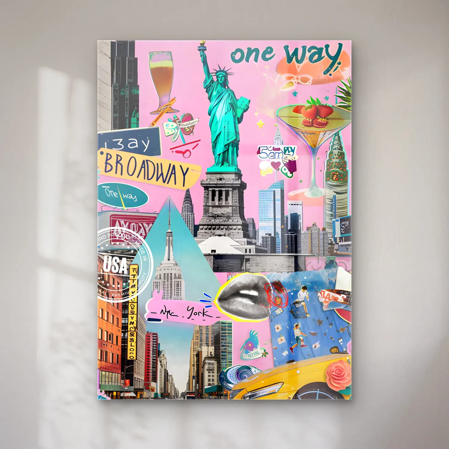 Maksimalist New York Silüeti – Pembe Tonlar cam tablo — Maksimalist New York Silüeti – Pembe Tonlar — maksimalist new york silüeti