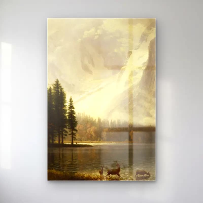 Albert Bierstadt – Estes Park, Colorado, Whyte’s Lake (circa 1877) – Bej Tonlar cam tablo — Albert Bierstadt – Estes Park, Colorado, Whyte’s Lake (circa 1877) – Bej Tonlar — yağlı boya göl ve dağlar