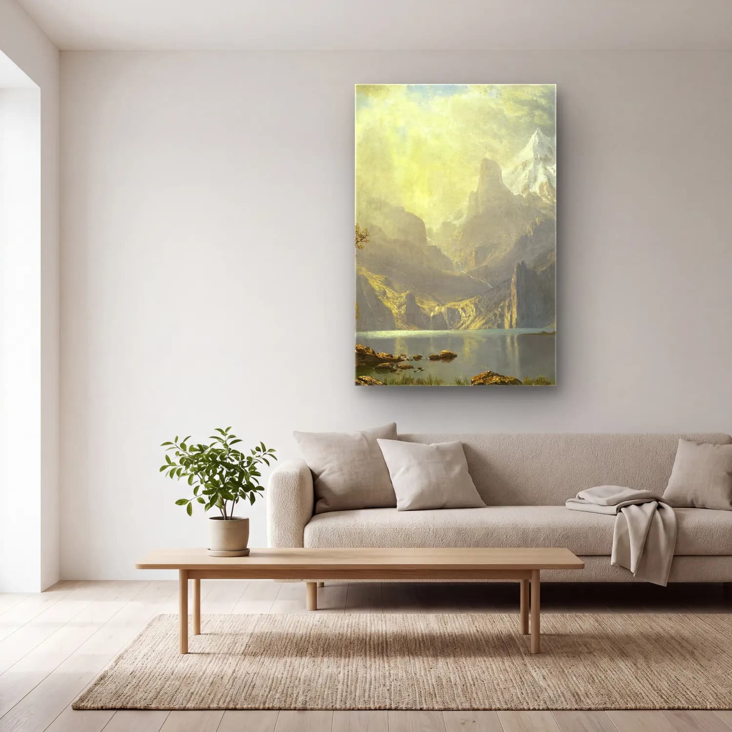 Albert Bierstadt – In the Sierras – Sarı Tonlar cam tablo — açık renk salonda