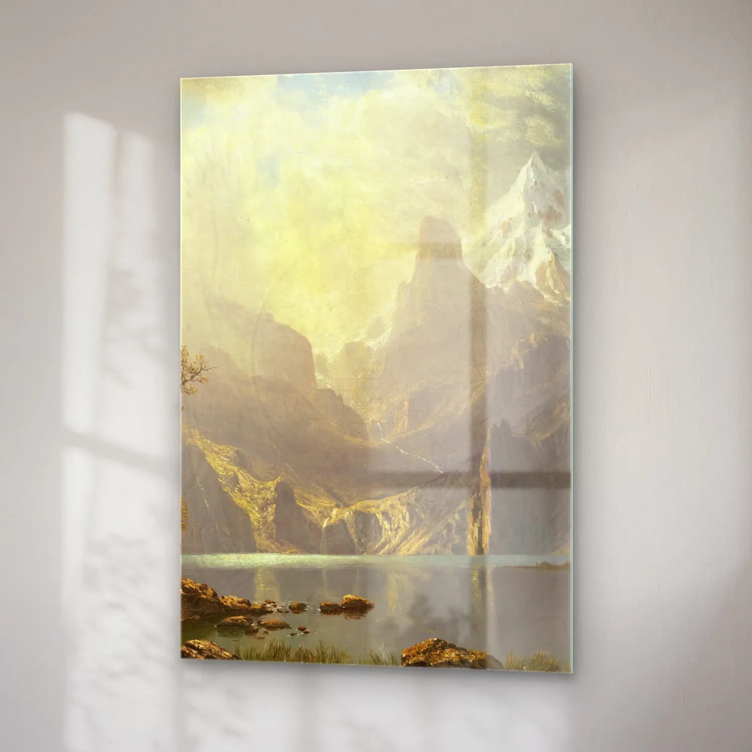 Albert Bierstadt – In the Sierras – Sarı Tonlar cam tablo — sağ açıdan görünüm