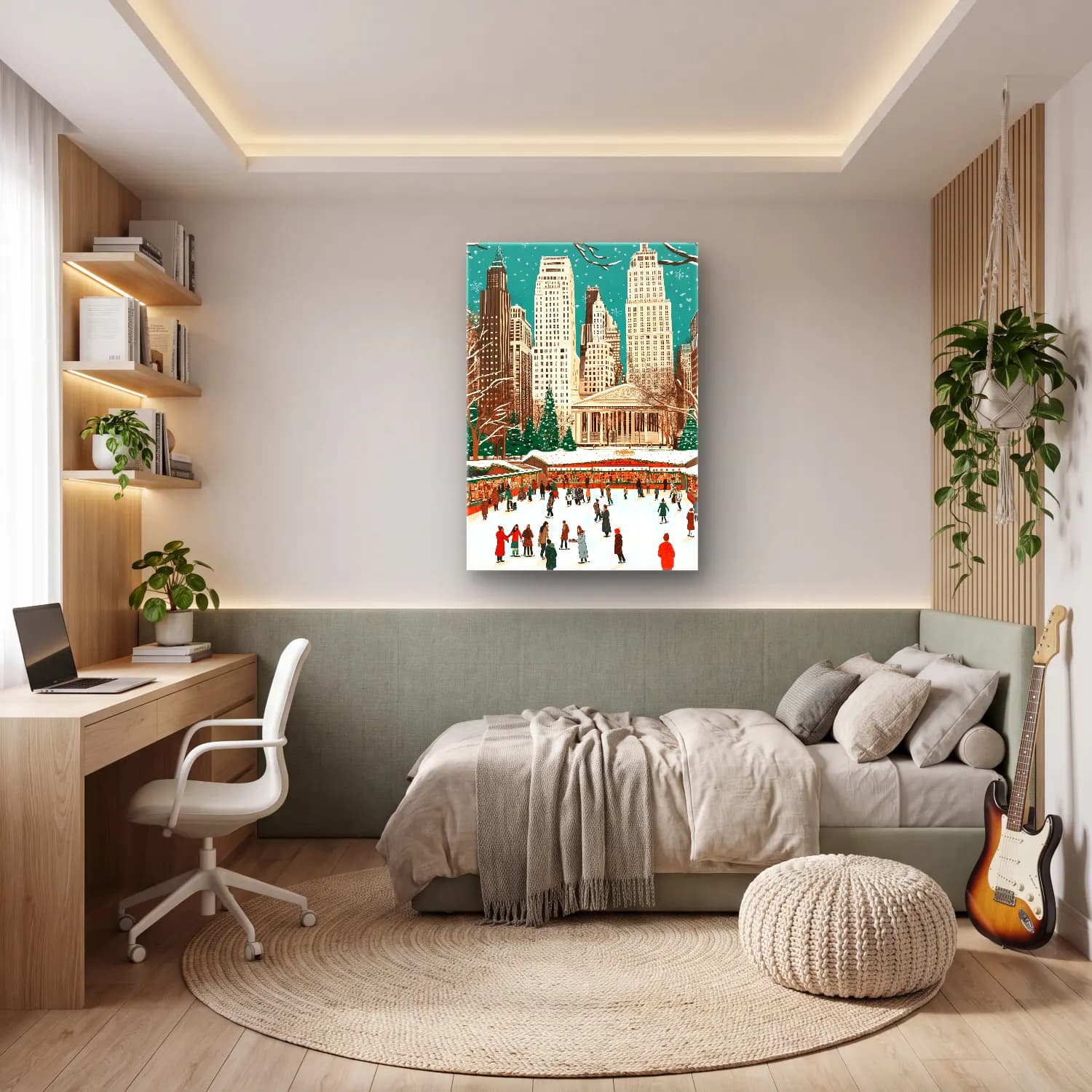 Vintage New York Silüeti No. 2 cam tablo — genç odasında