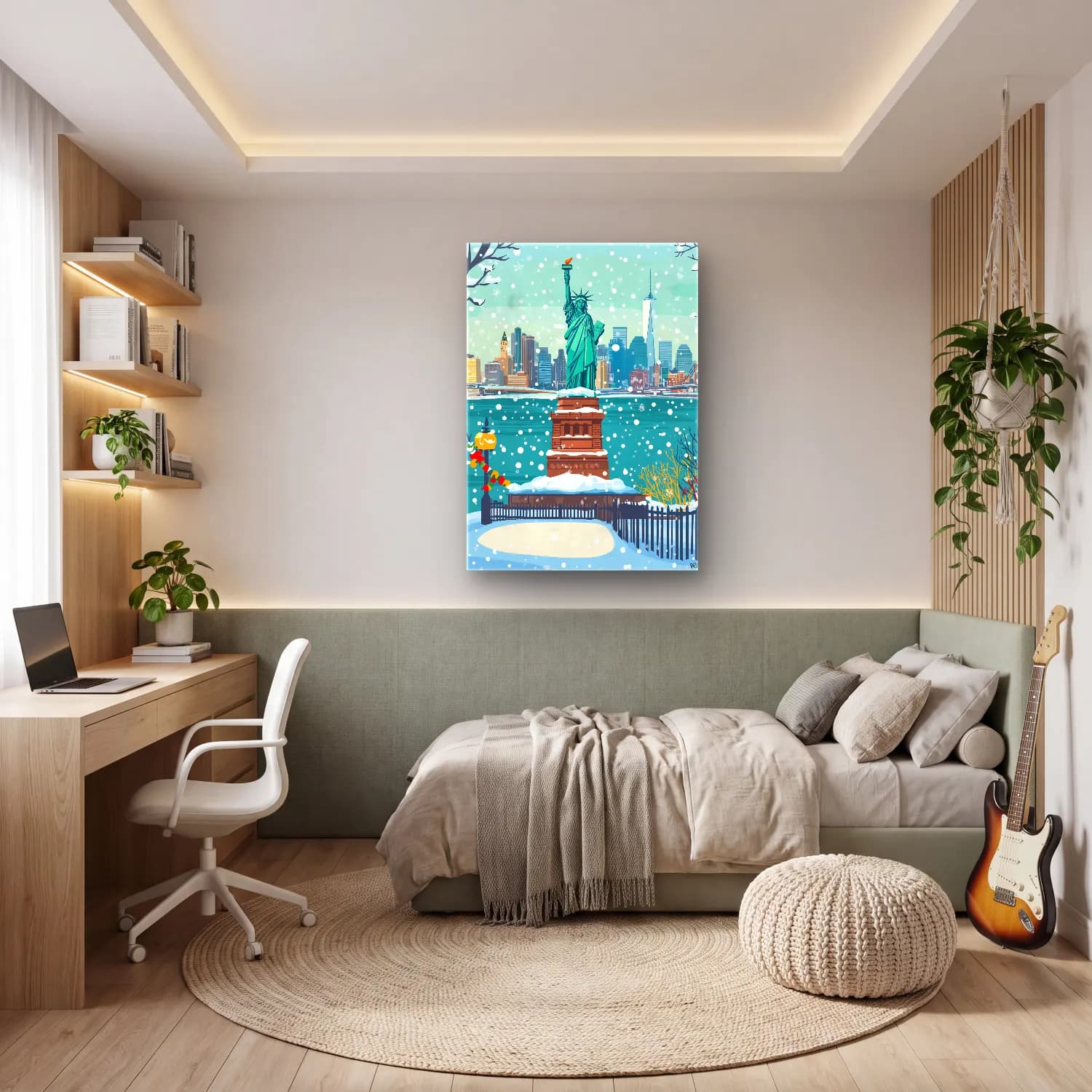 Sevimli İllüstrasyon New York Silüeti No. 4 cam tablo — genç odasında