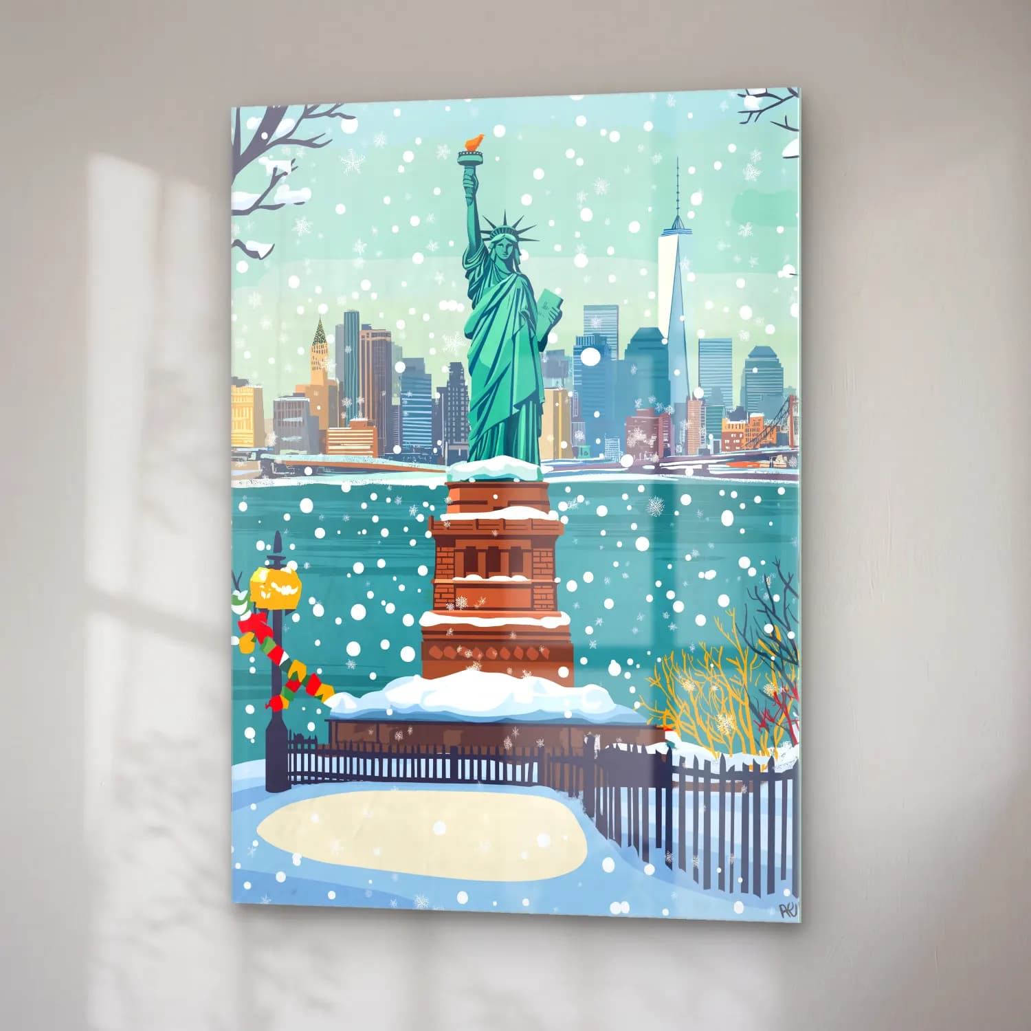 Sevimli İllüstrasyon New York Silüeti No. 4 cam tablo — sağ açıdan görünüm