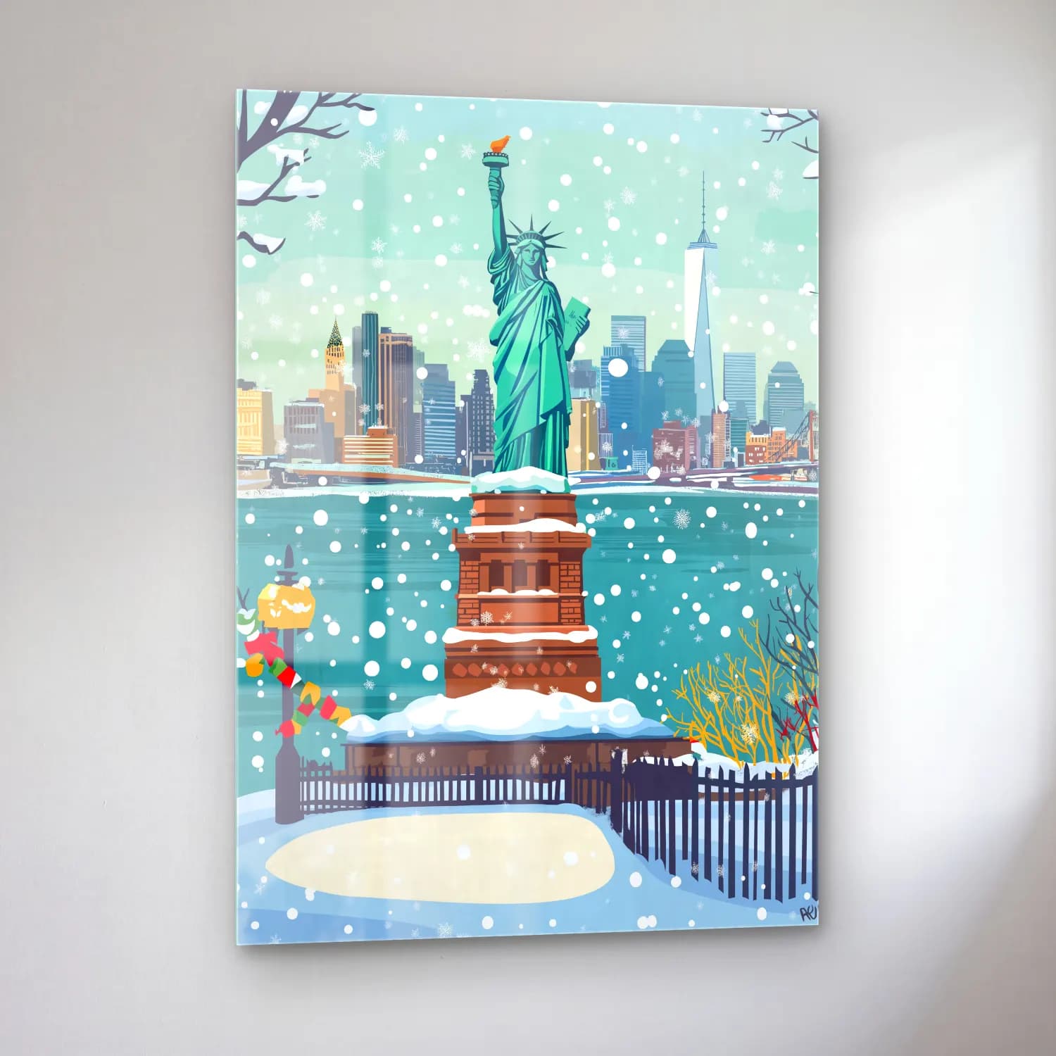 Sevimli İllüstrasyon New York Silüeti No. 4 cam tablo — sol açıdan görünüm