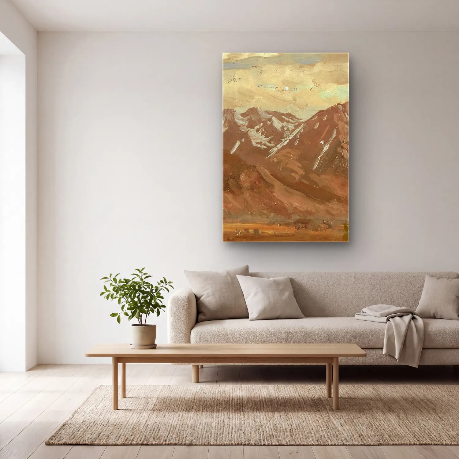 Albert Bierstadt – Montana Landscape – Bej Tonlar cam tablo — açık renk salonda