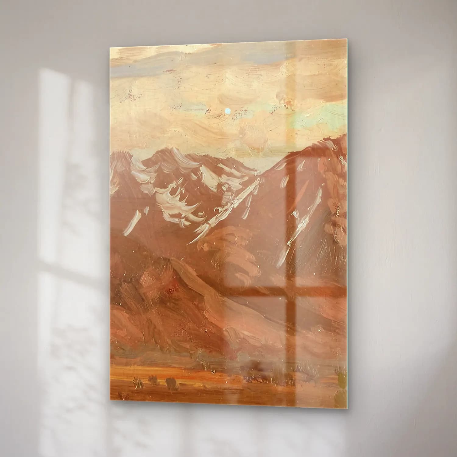 Albert Bierstadt – Montana Landscape – Bej Tonlar cam tablo — sağ açıdan görünüm